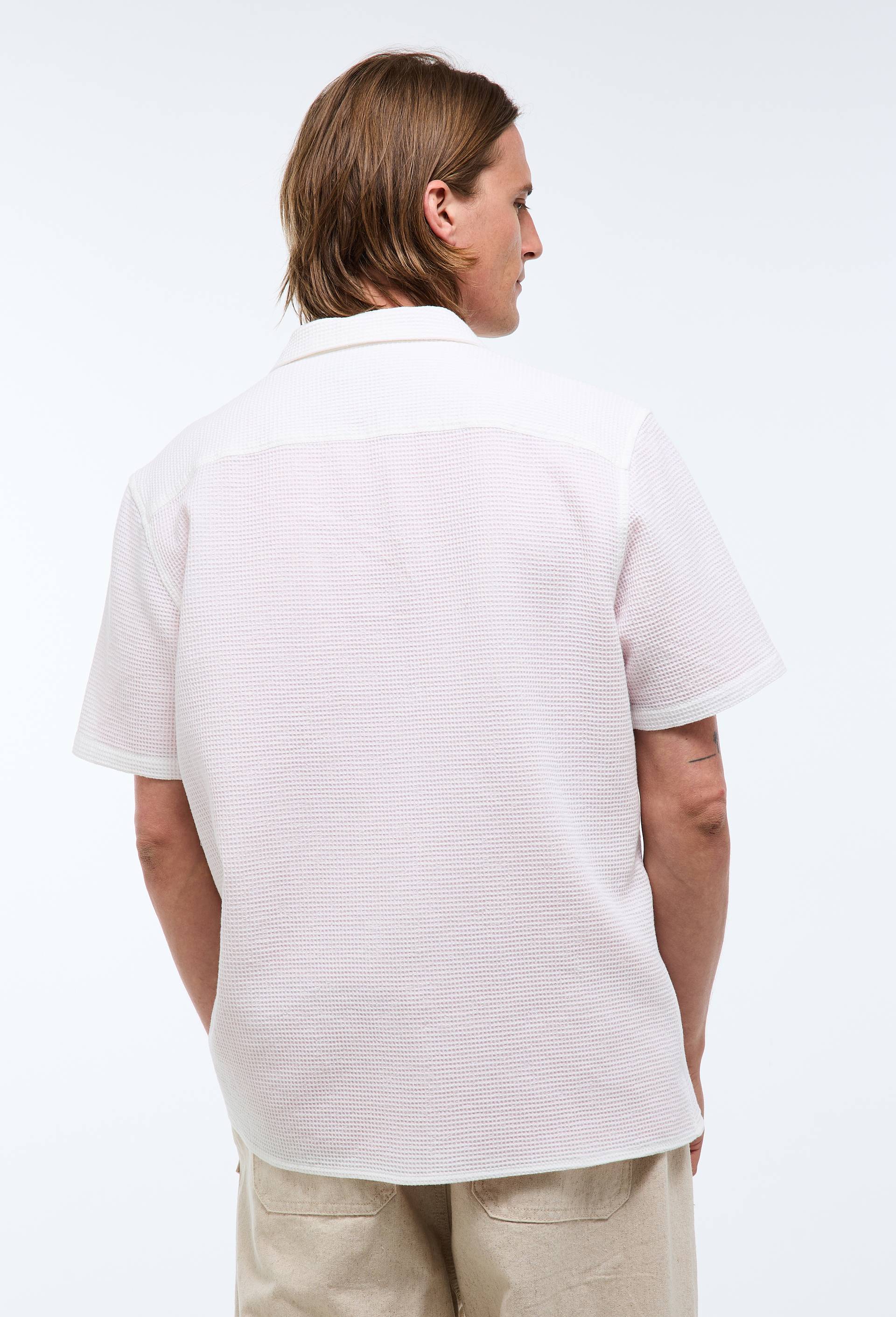 Chemise manches courtes gaufr&eacute;e en coton bio GOTS, Ecru, large image number 1.0