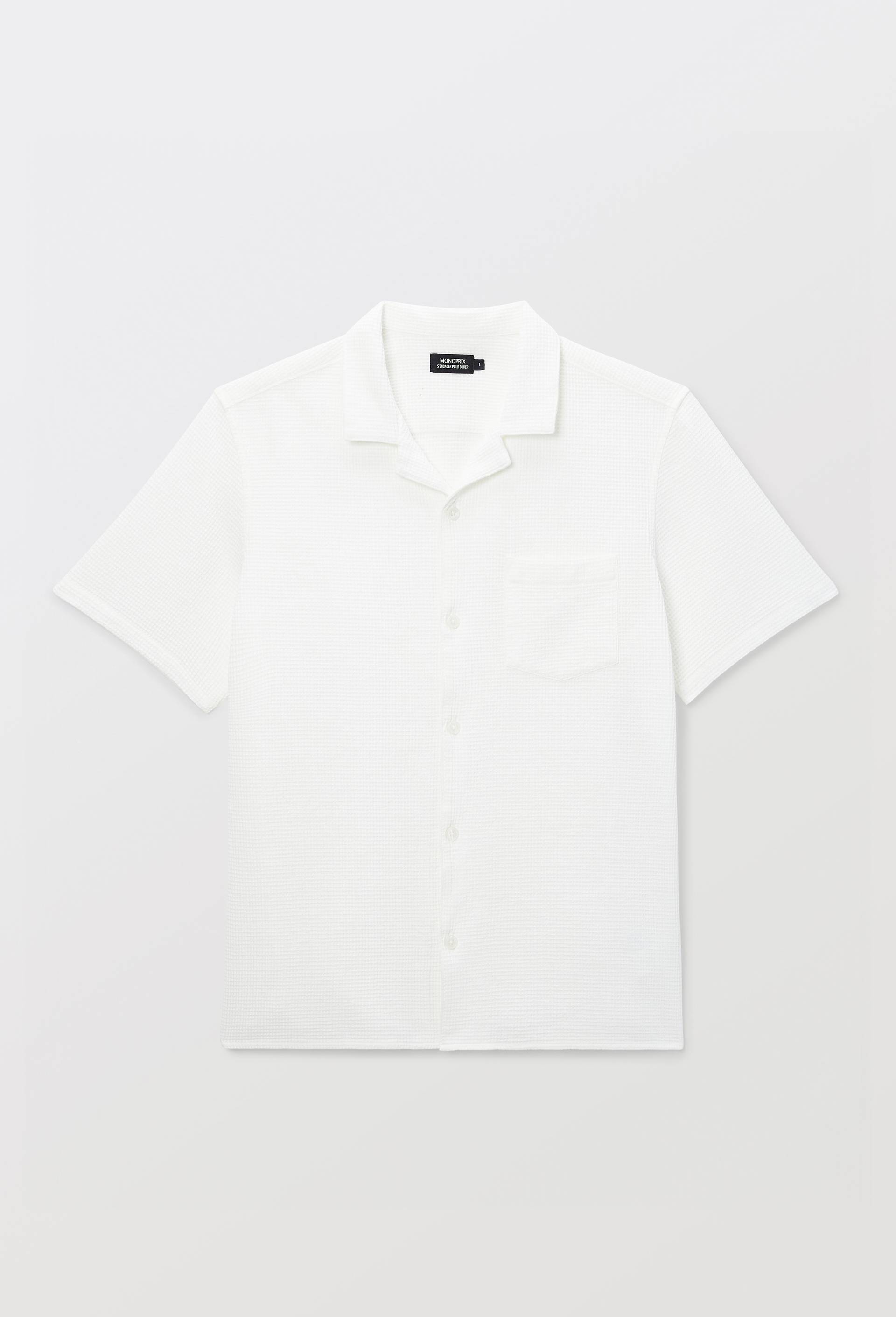 Chemise manches courtes gaufr&eacute;e en coton bio GOTS, Ecru, large image number 2.0