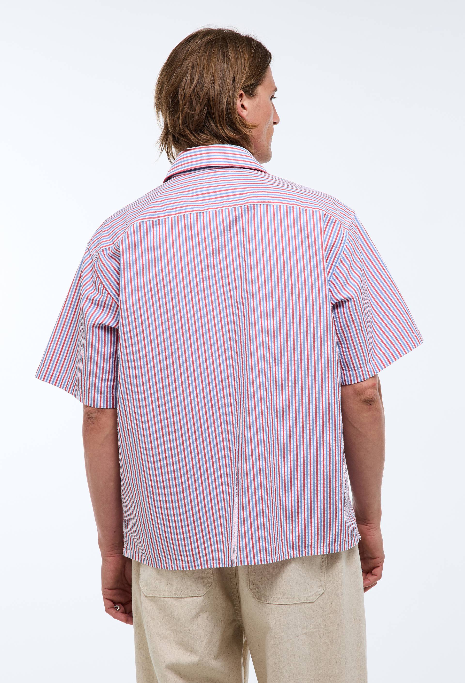 Chemise manches courtes seersucker ray&eacute;e en coton bio GOTS, Ecru, large image number 2