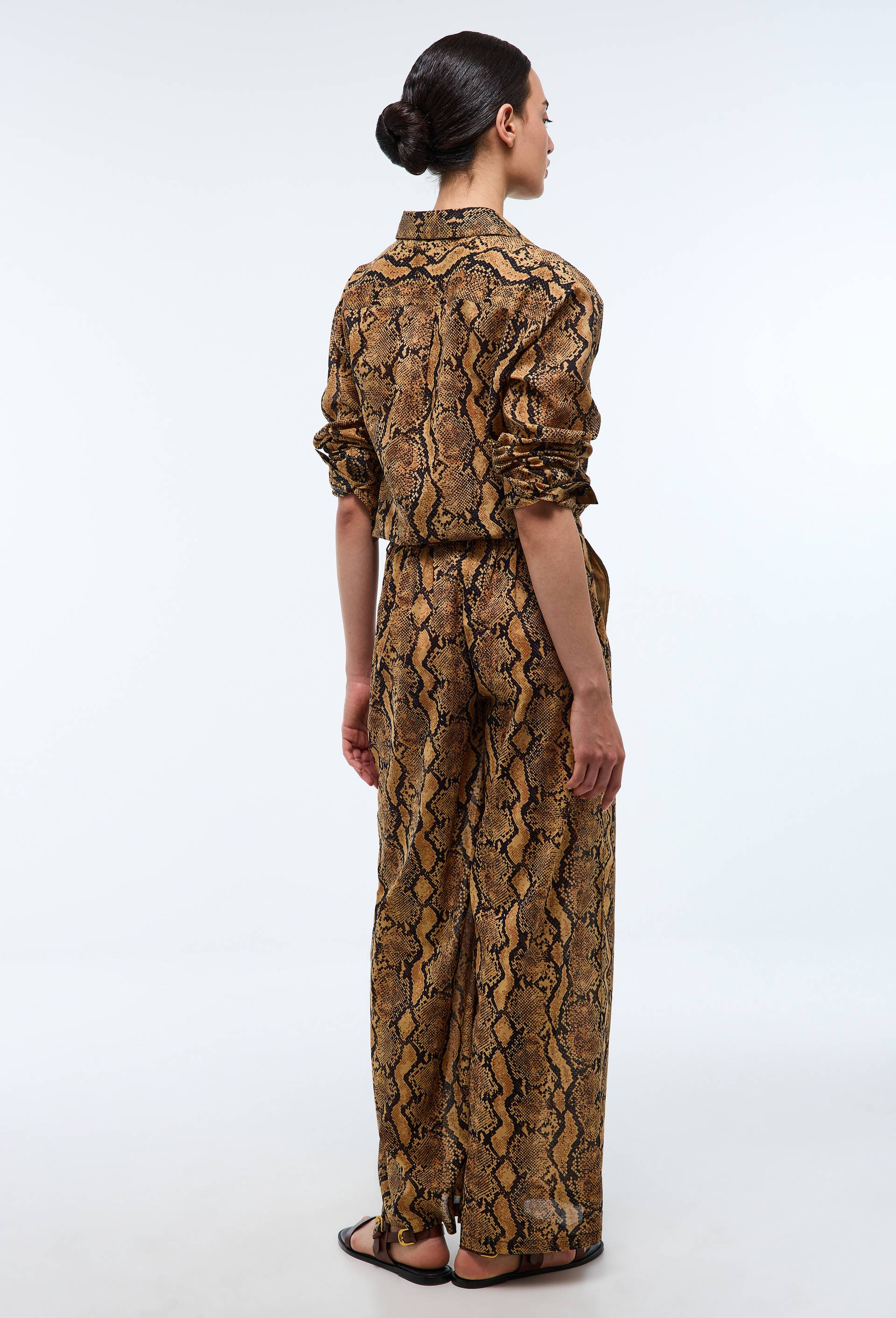 Pantalon large en coton imprim&eacute; python, Brun clair, large image number 2