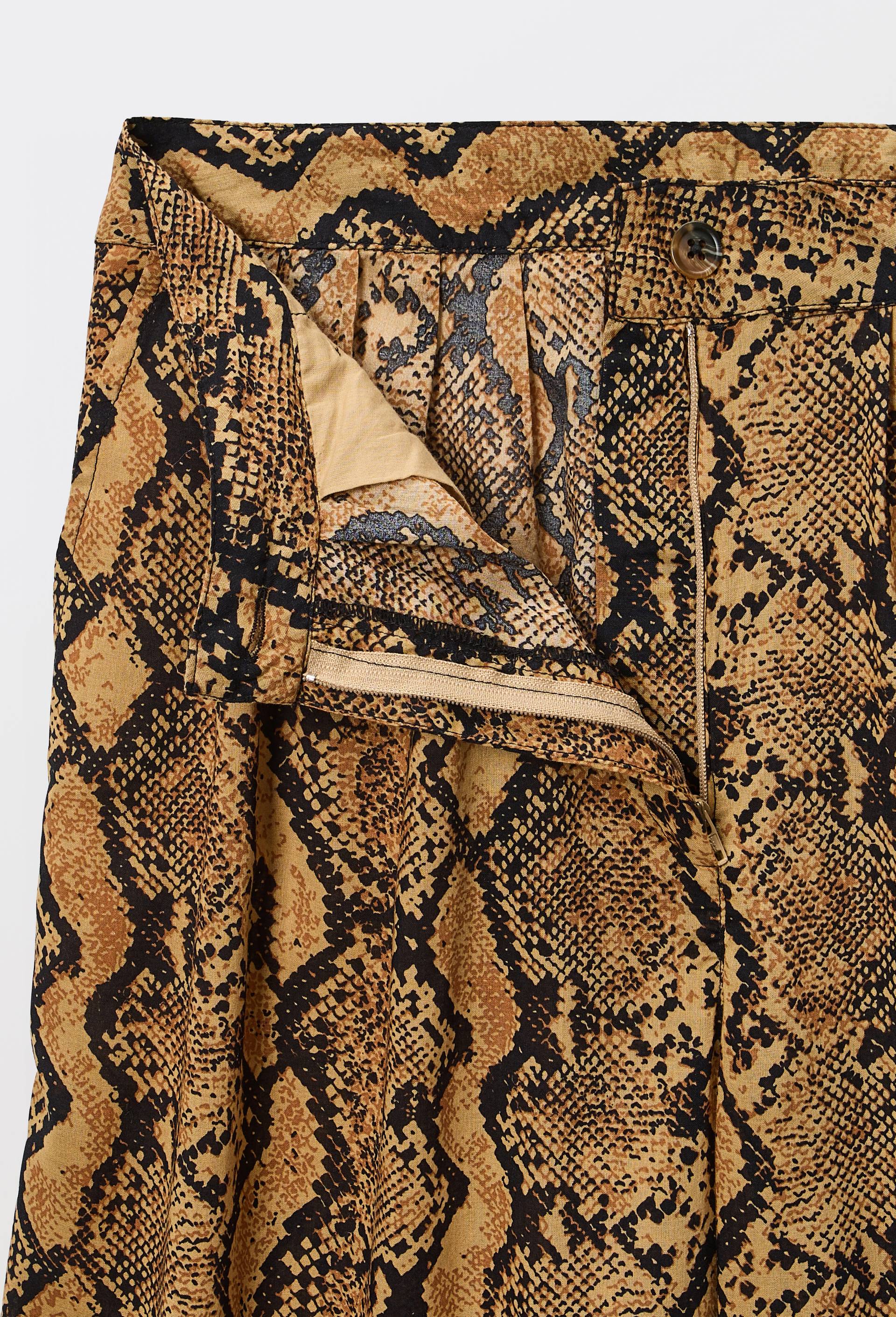 Pantalon large en coton imprim&eacute; python, Brun clair, large image number 4