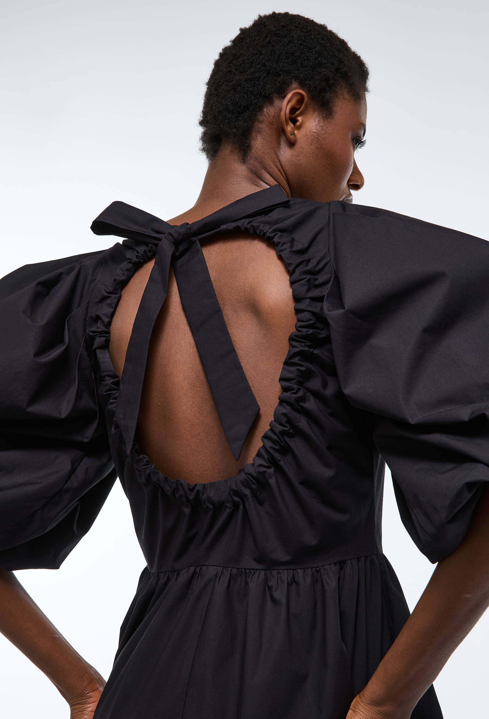 Robe longue manches bouffantes en coton BIO GOTS, Noir, large image number 1