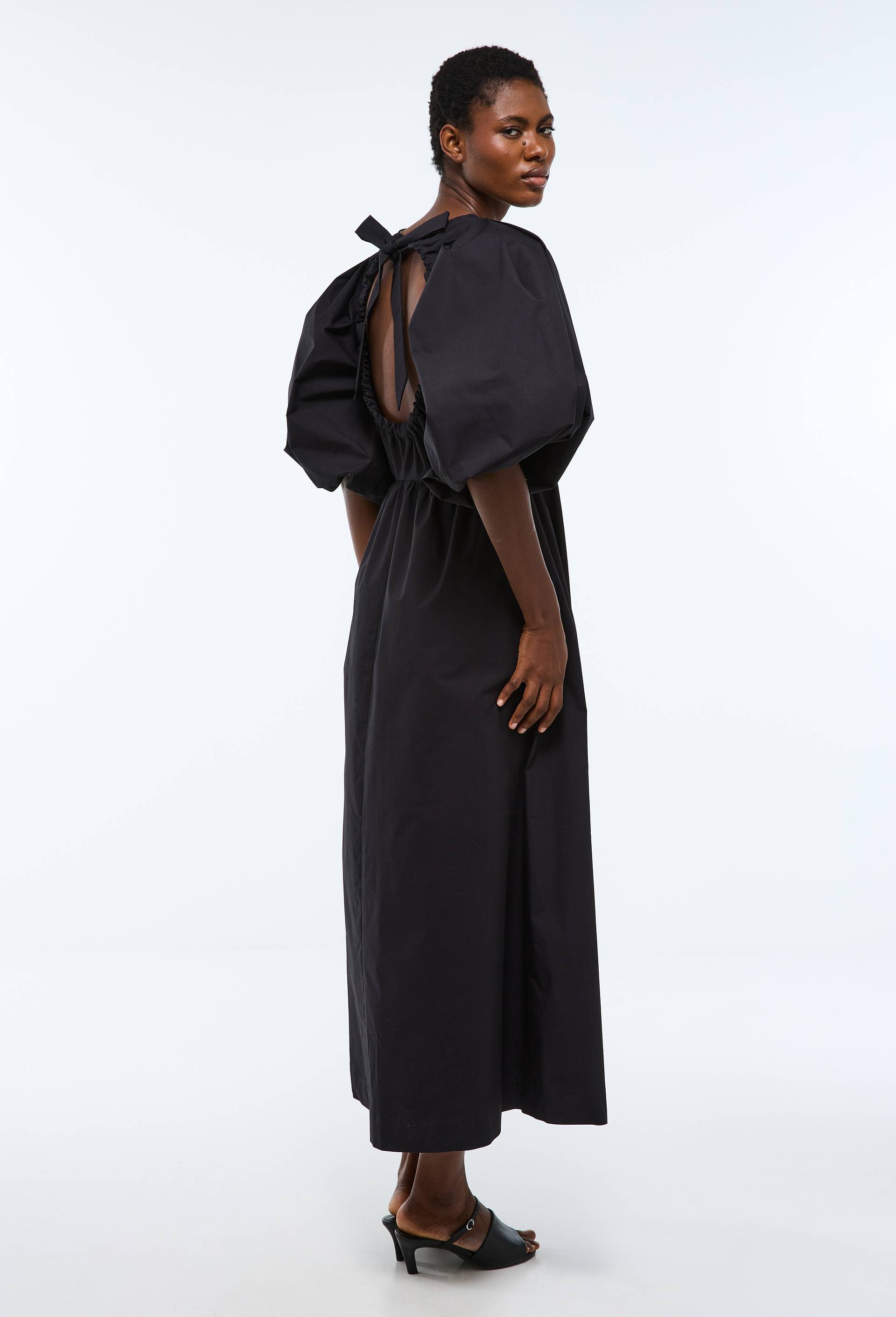 Robe longue manches bouffantes en coton BIO GOTS, Noir, large image number 2.0