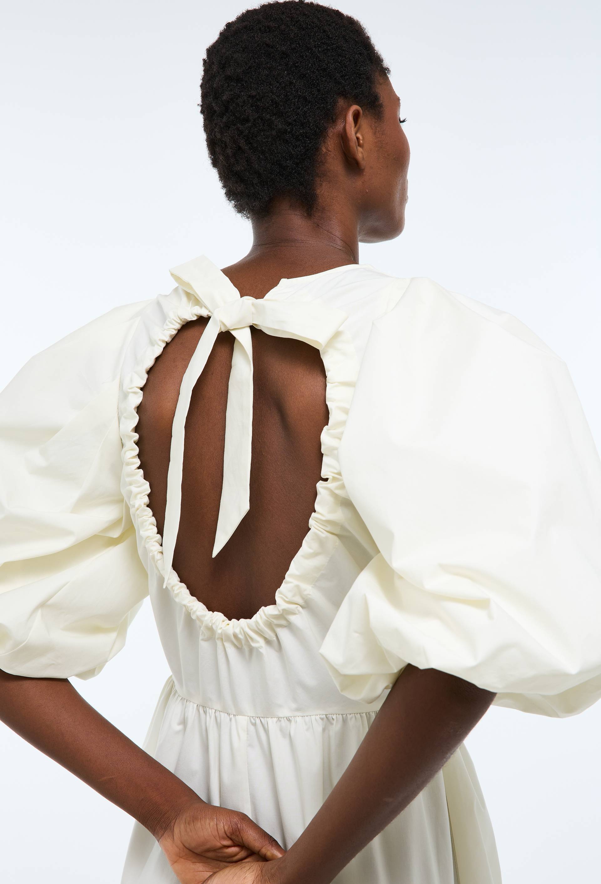 Robe longue manches bouffantes en coton BIO GOTS, Ecru, large image number 1