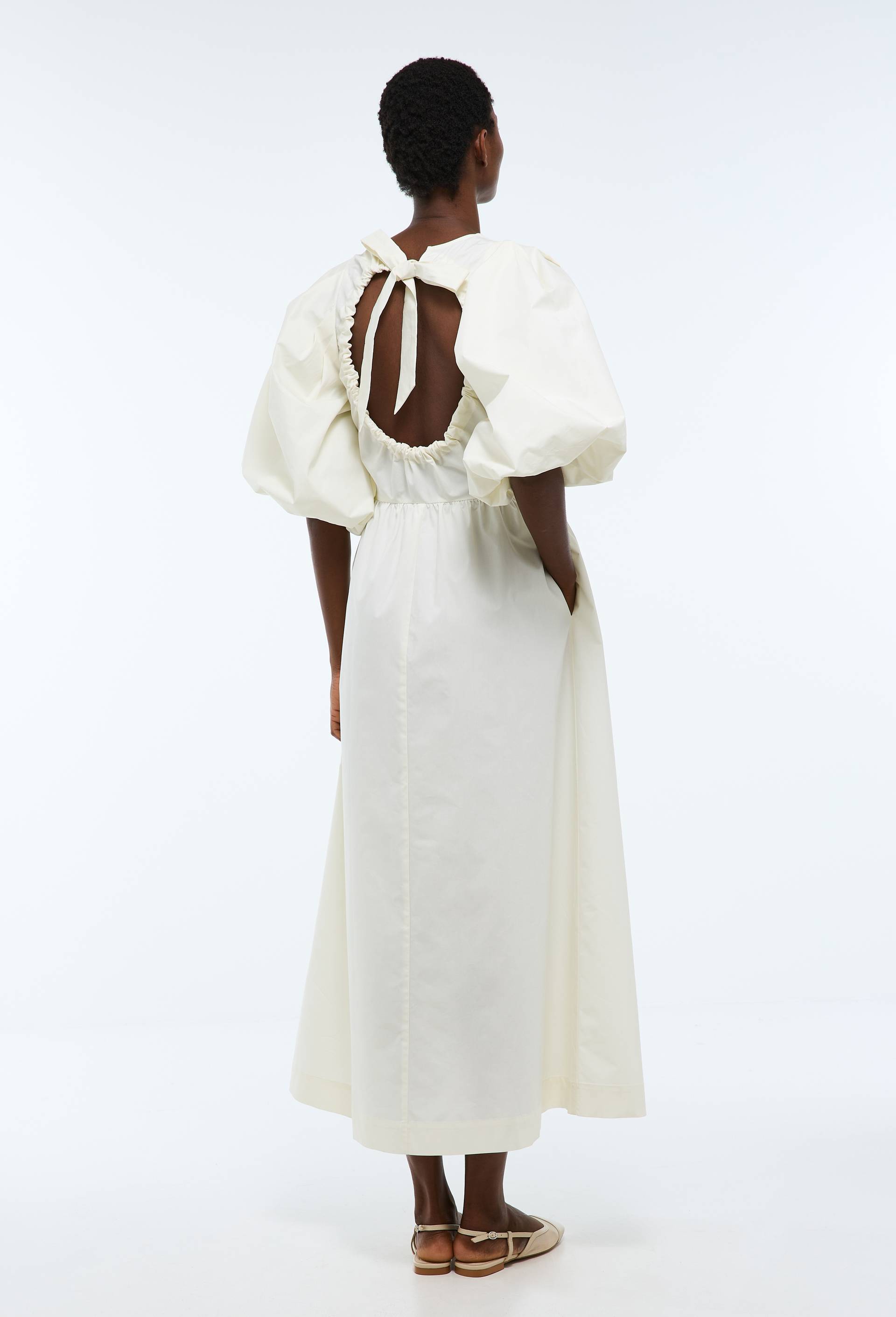 Robe longue manches bouffantes en coton BIO GOTS, Ecru, large image number 2.0