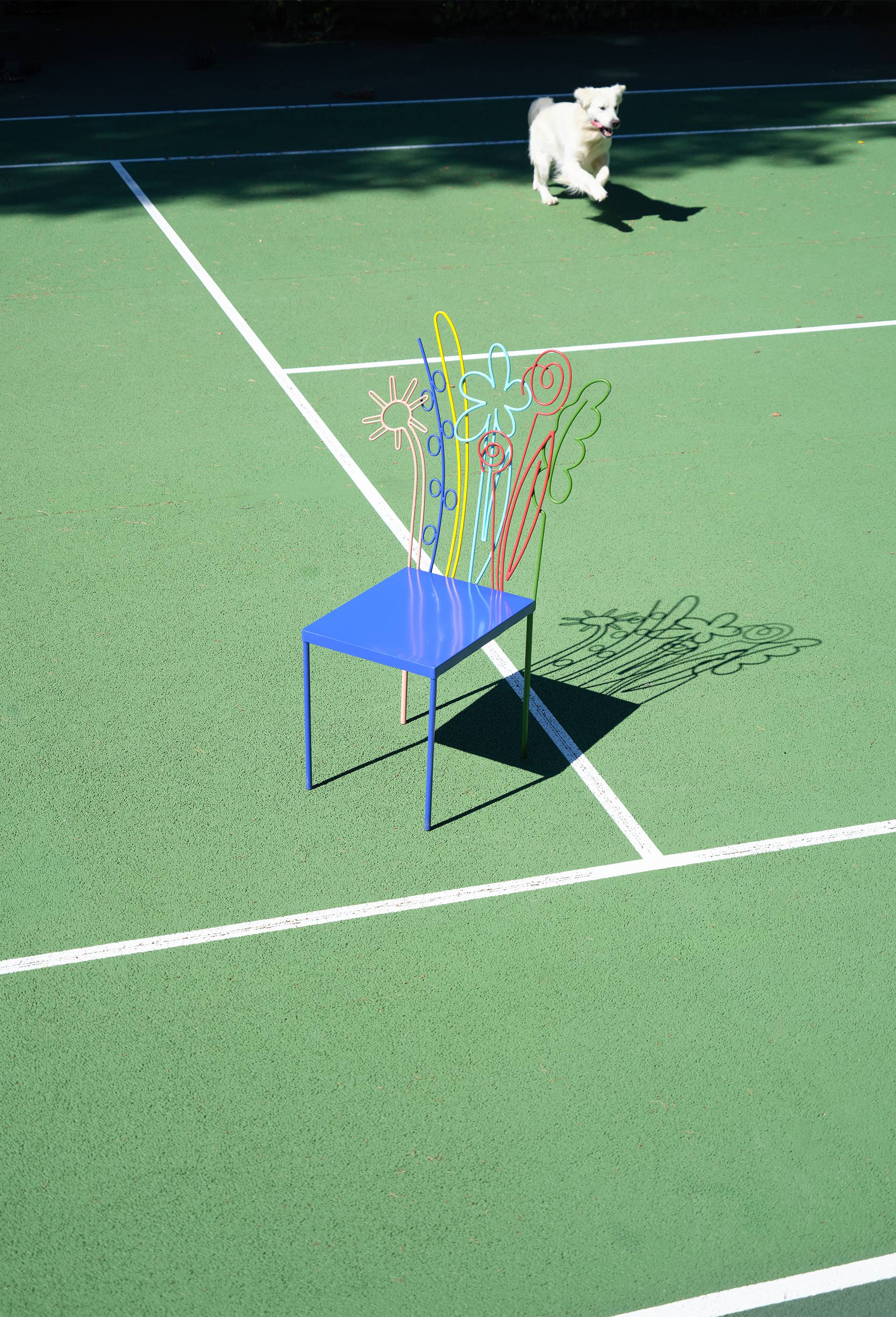 EXCLU WEB - Chaise fleurs, 118x41x40cm, en m&eacute;tal - BD GRAFT x MONOPRIX, Bleu, large image number 0.0