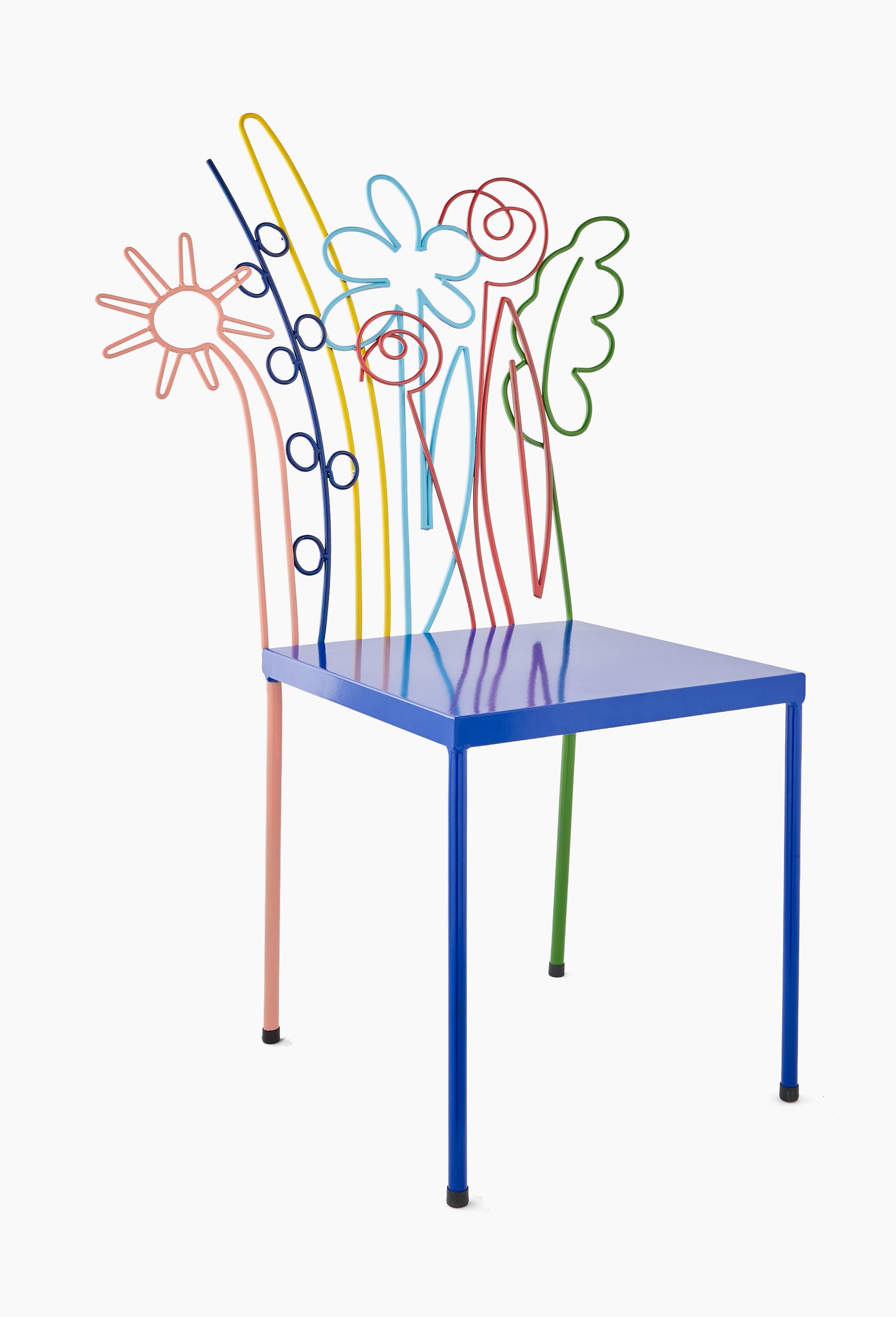 EXCLU WEB - Chaise fleurs, 118x41x40cm, en m&eacute;tal - BD GRAFT x MONOPRIX, Bleu, large image number 1.0