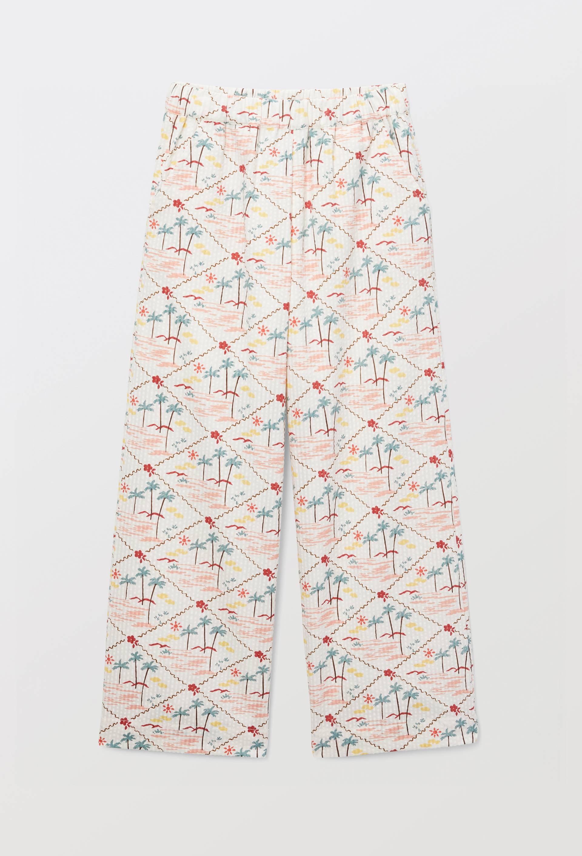 Pantalon coupe droite imprim&eacute; en coton, Beige clair, large image number 0.0