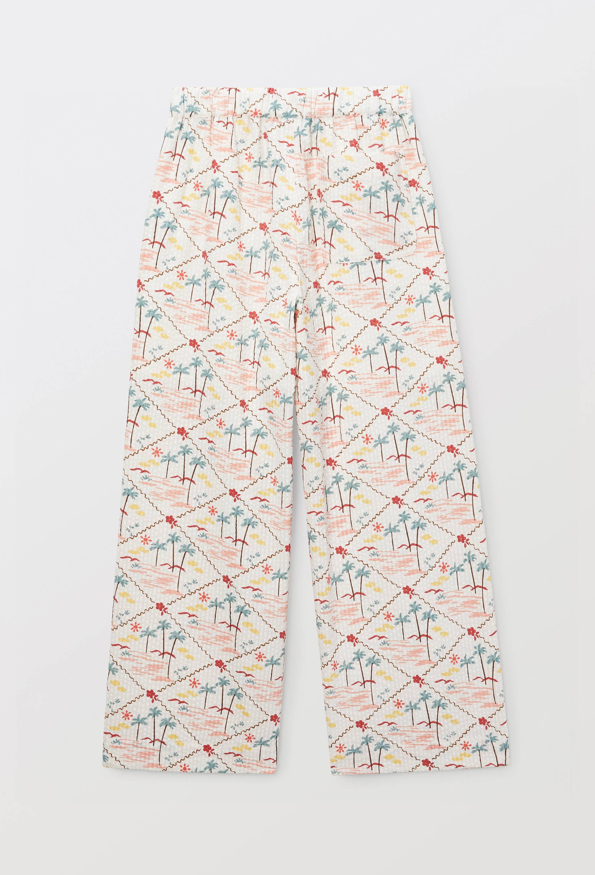 Pantalon coupe droite imprim&eacute; en coton, Beige clair, large image number 1.0