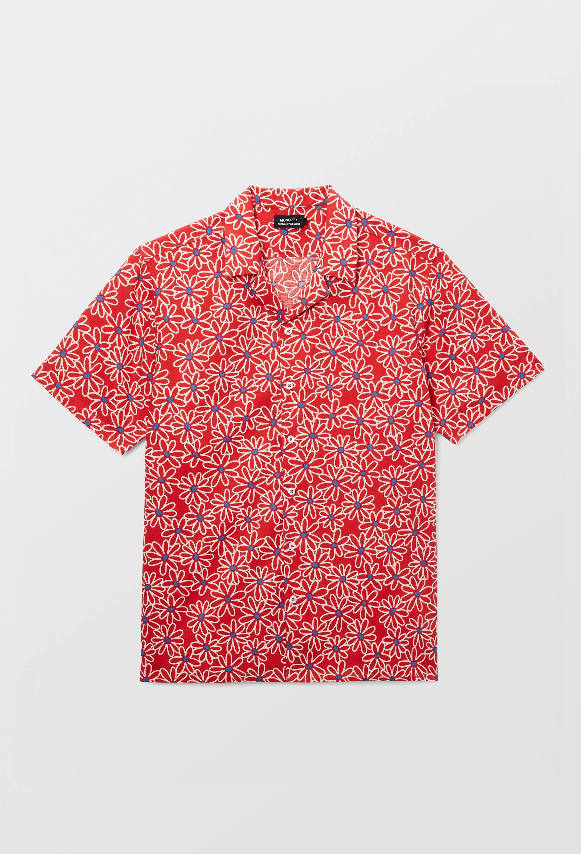 Chemise manches courtes col cuba imprim&eacute;e en coton bio GOTS, Rouge, large image number 2