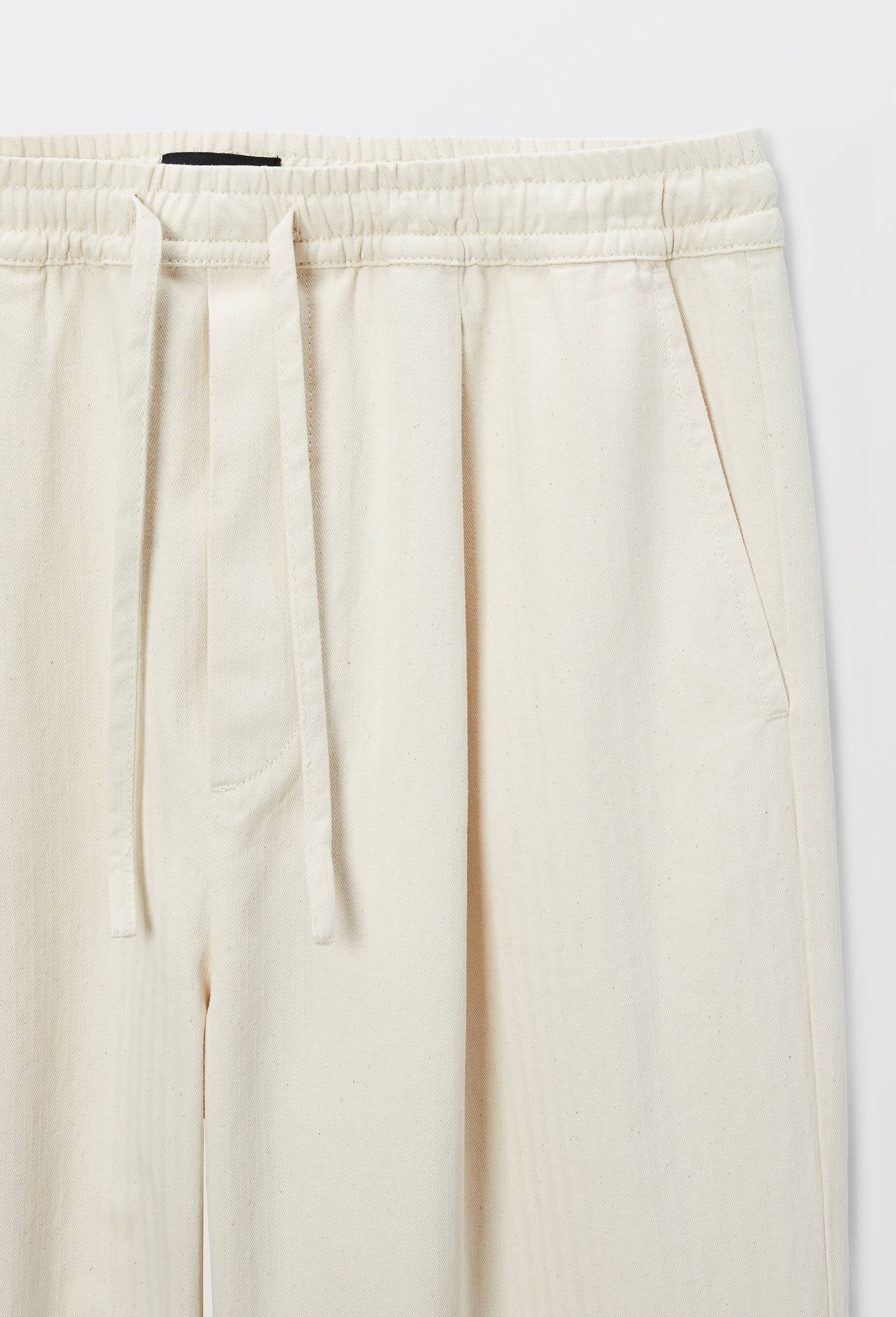 Pantalon &eacute;lastiqu&eacute; en coton, Ecru, large image number 4.0