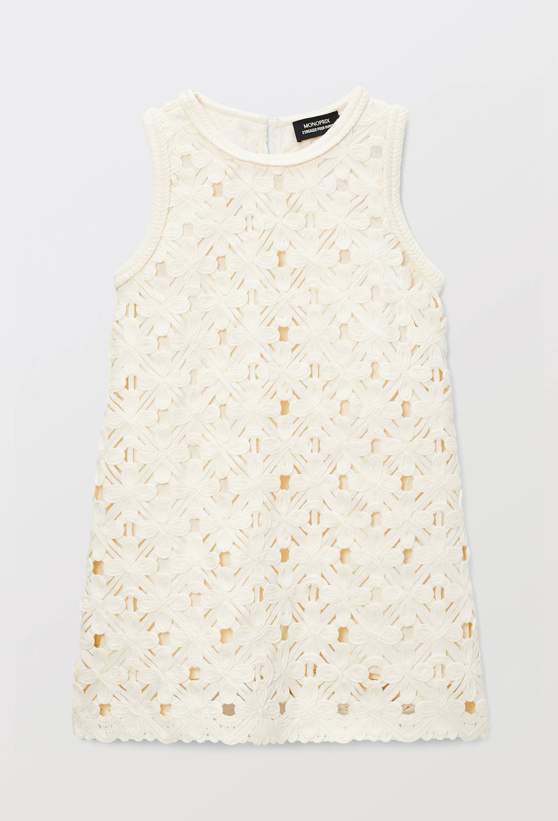 Robe courte sans manches brod&eacute;e, Ecru, large image number 3