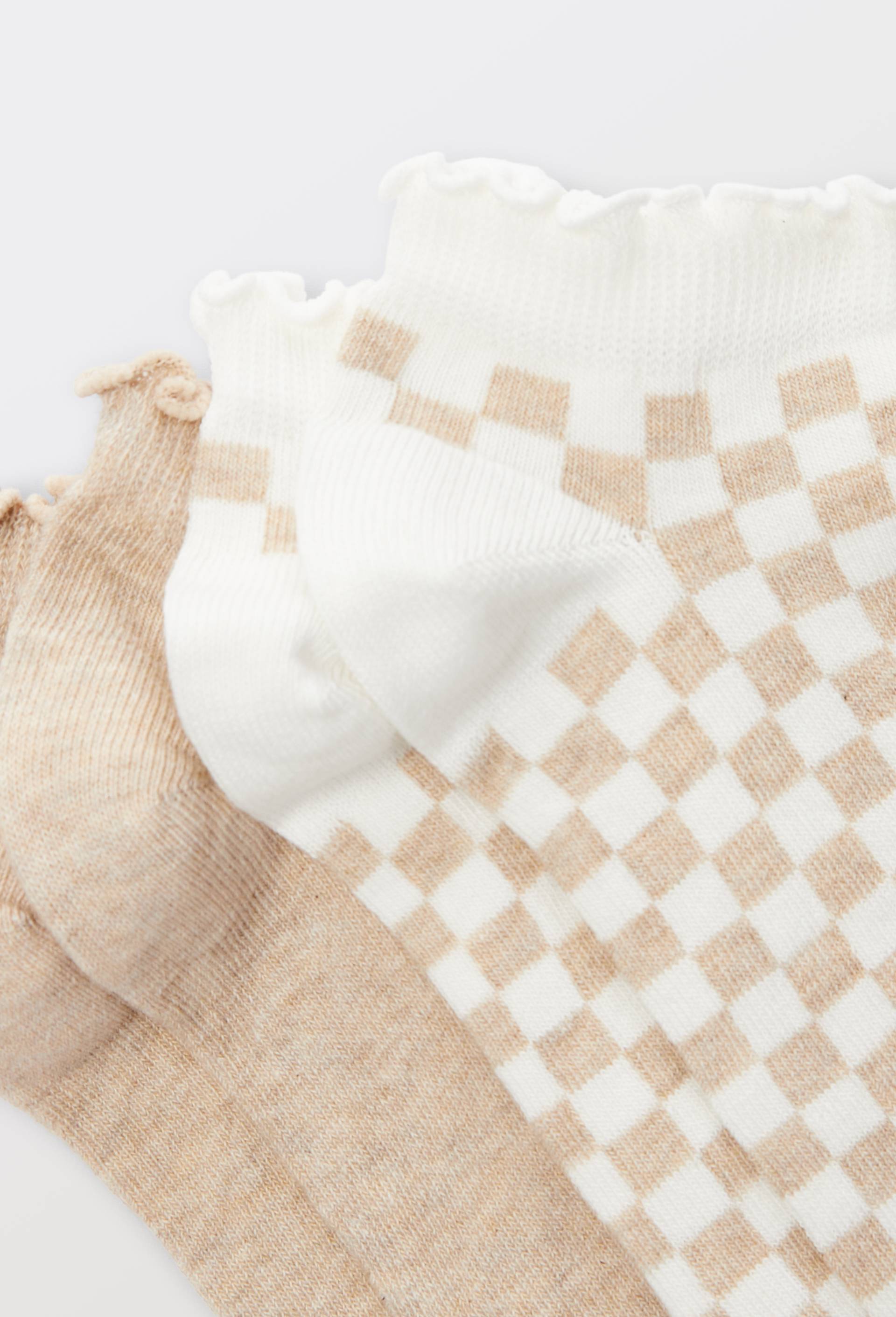 Lot de 2 paires de mini-socquettes &agrave; damiers en coton, Beige, large image number 1.0