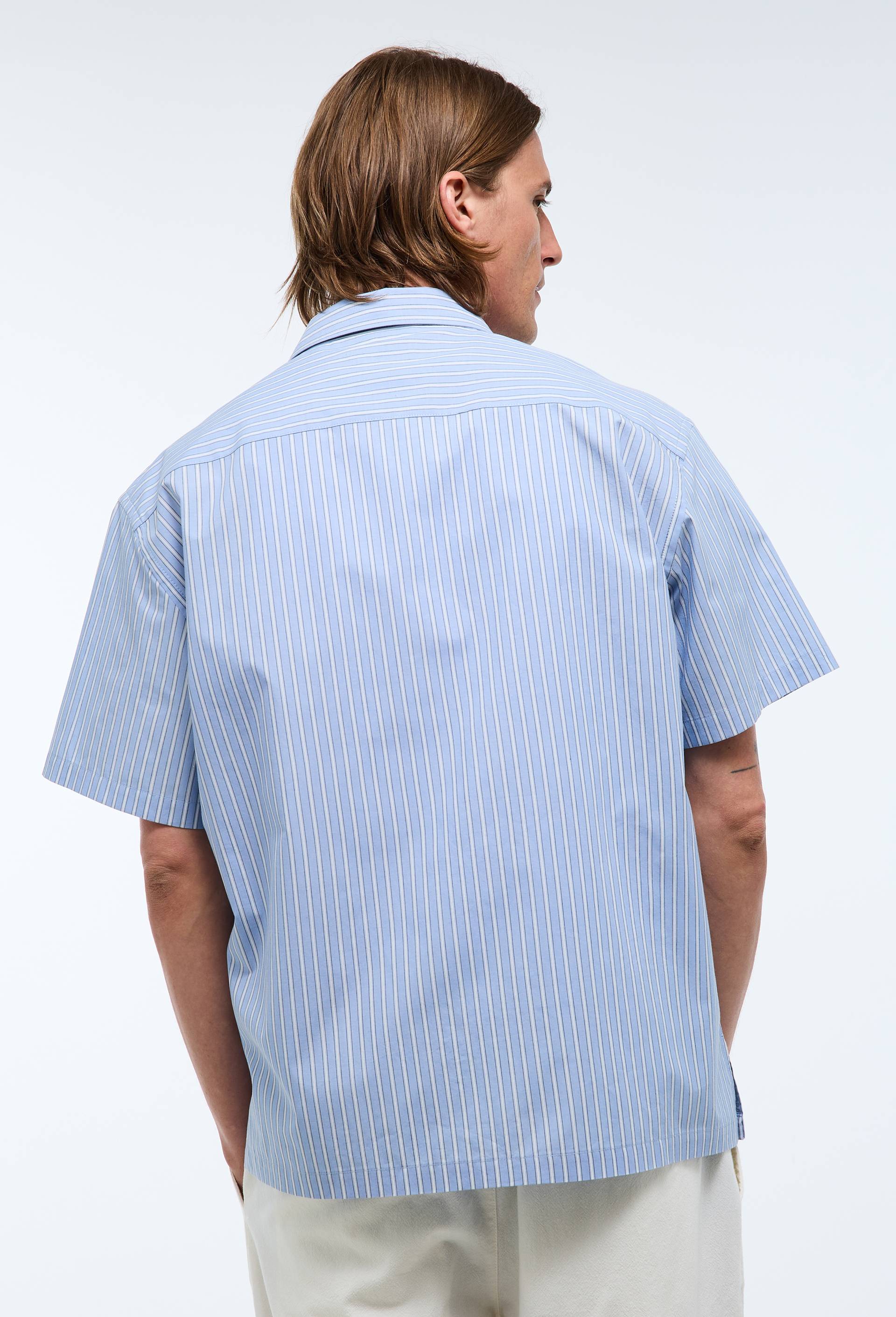 Chemise manches courtes ray&eacute;e en coton bio GOTS, Bleu, large image number 1