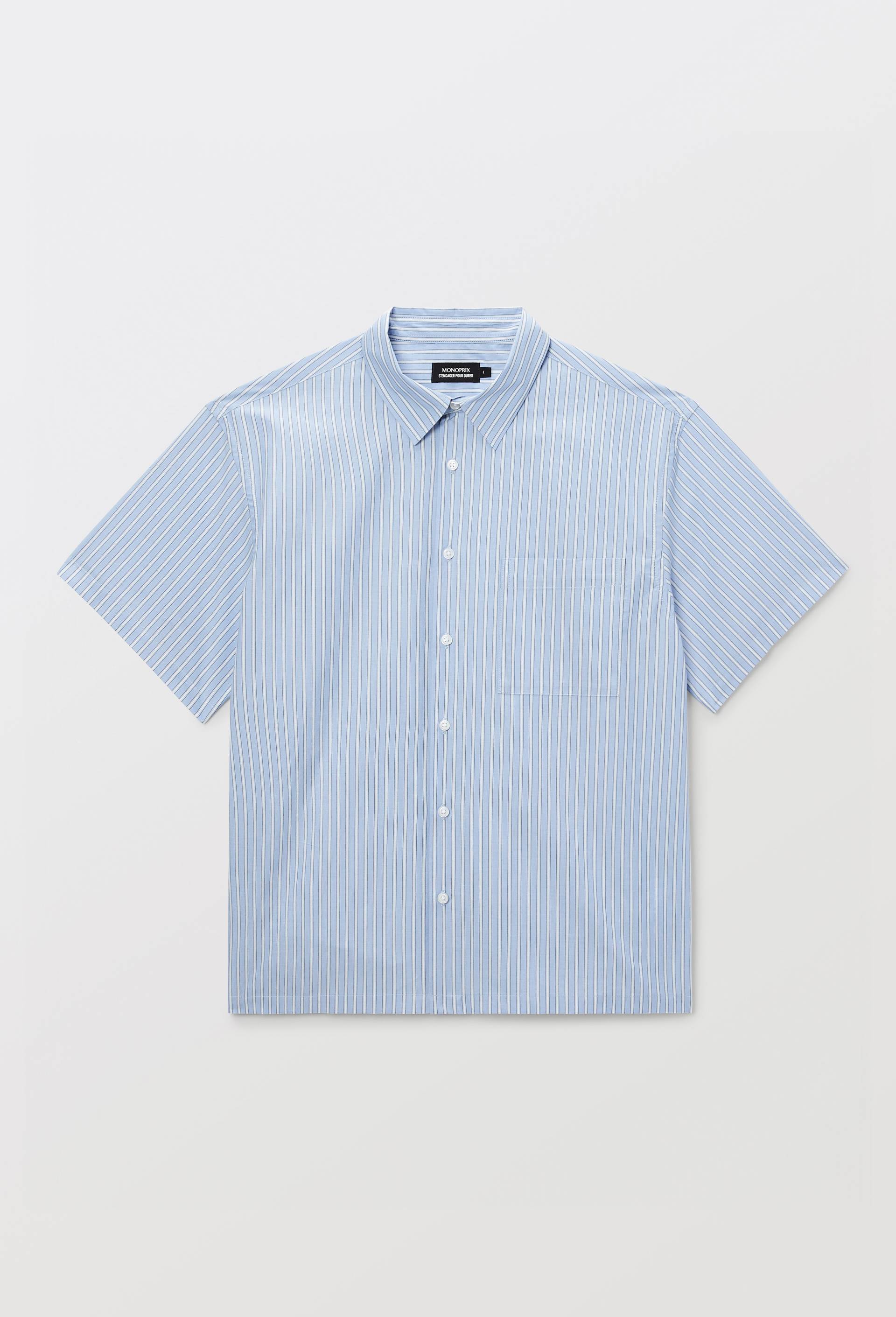 Chemise manches courtes ray&eacute;e en coton bio GOTS, Bleu, large image number 2.0