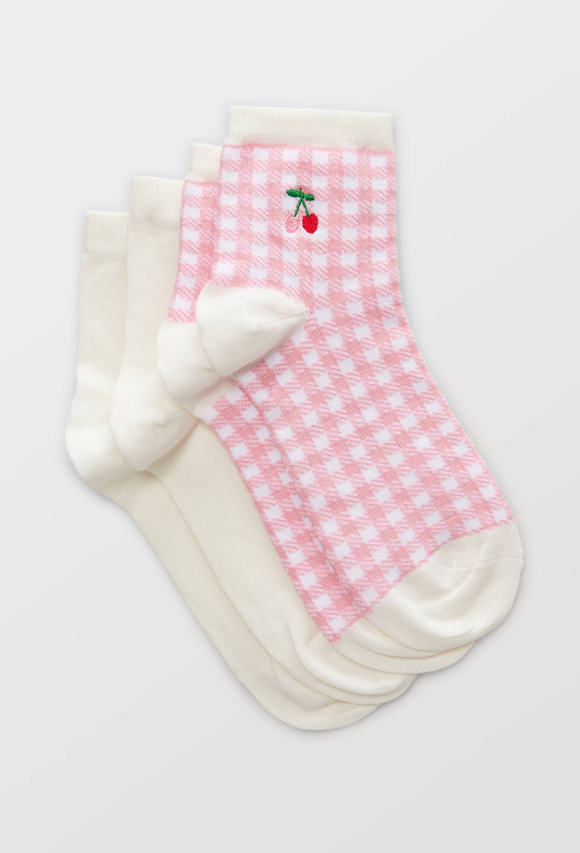 Lot de 2 paires de socquettes fantaisies brod&eacute;es en coton, Rose, large image number 0.0