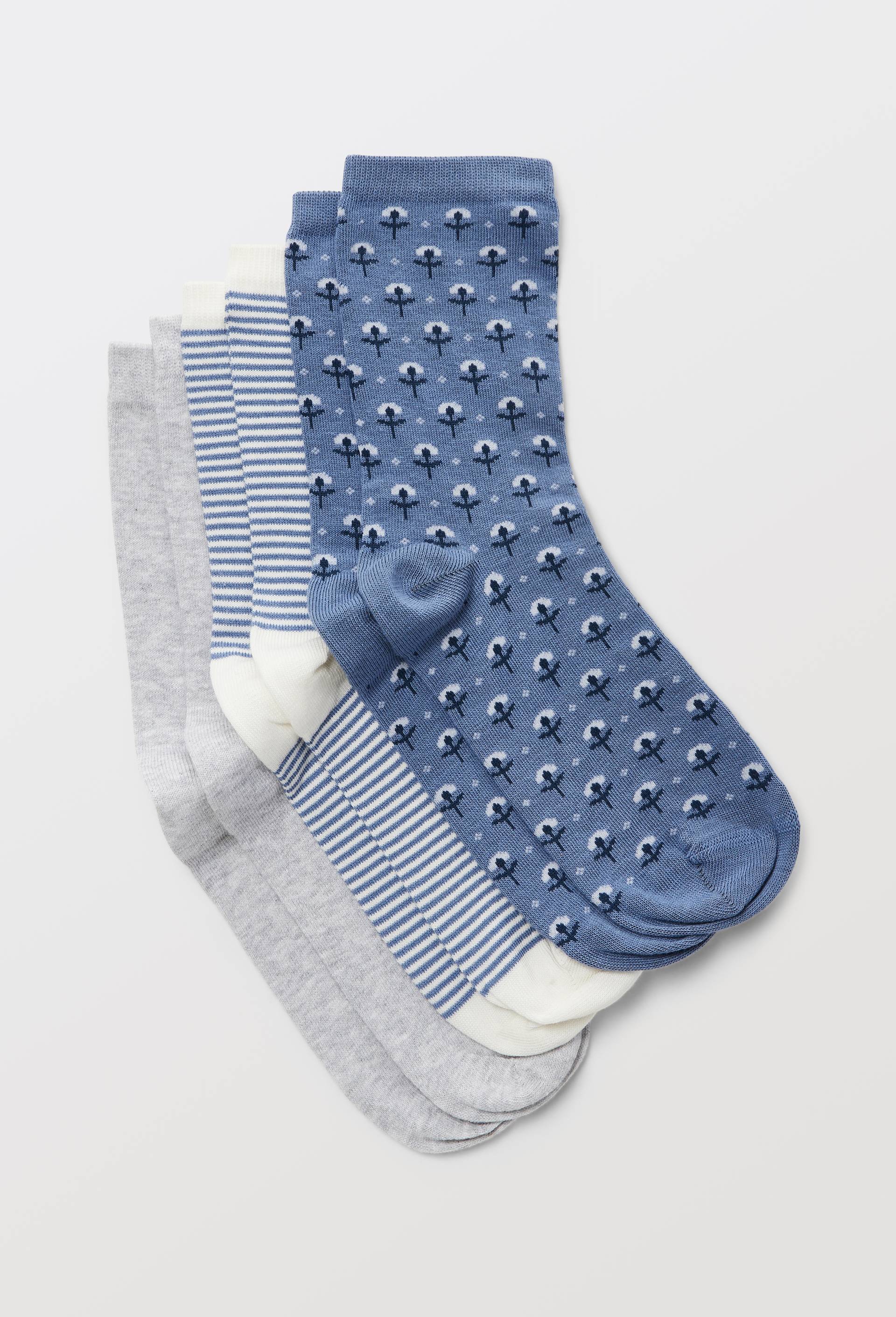 Lot de 3 paires de chaussettes fantaisie en coton, Bleu, swatch image