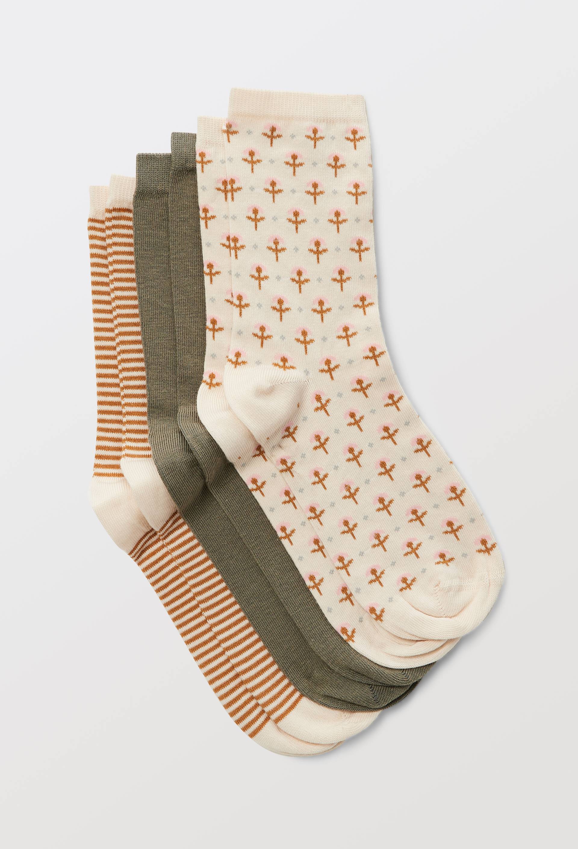 Lot de 3 paires de chaussettes fantaisie en coton, Ecru, large image number 0