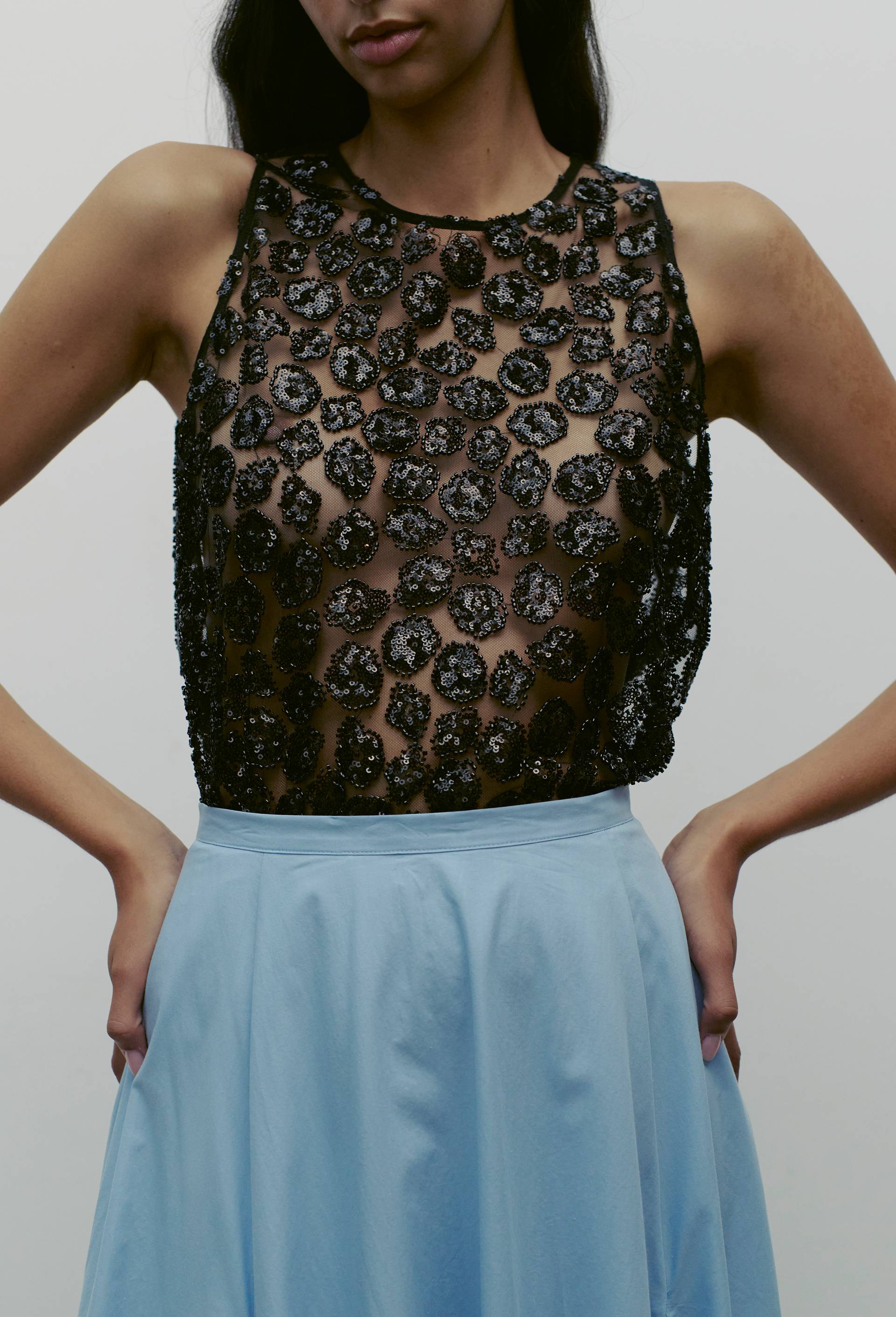 Top sans manches &agrave; sequins, Noir, large
