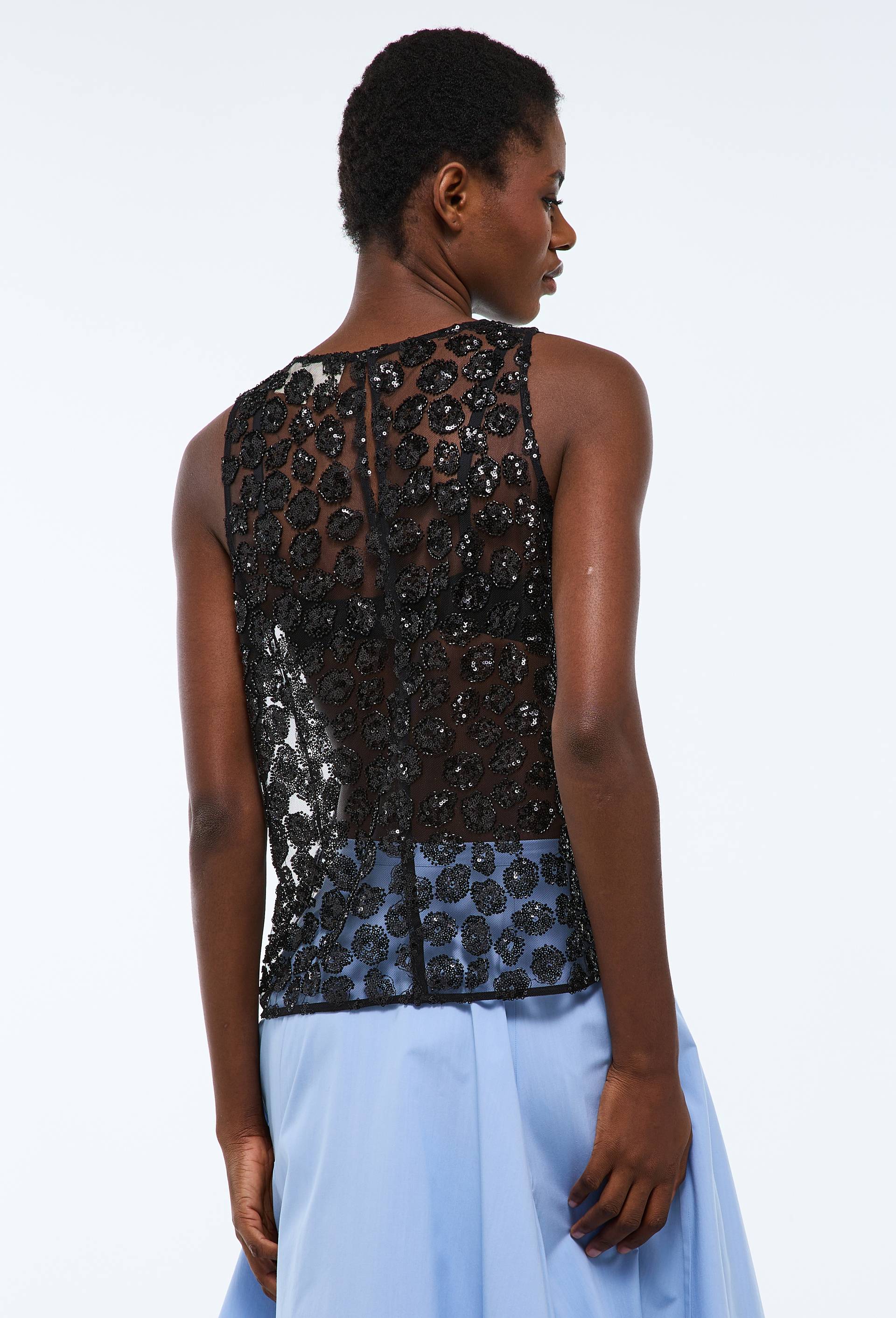 Top sans manches &agrave; sequins, Noir, large