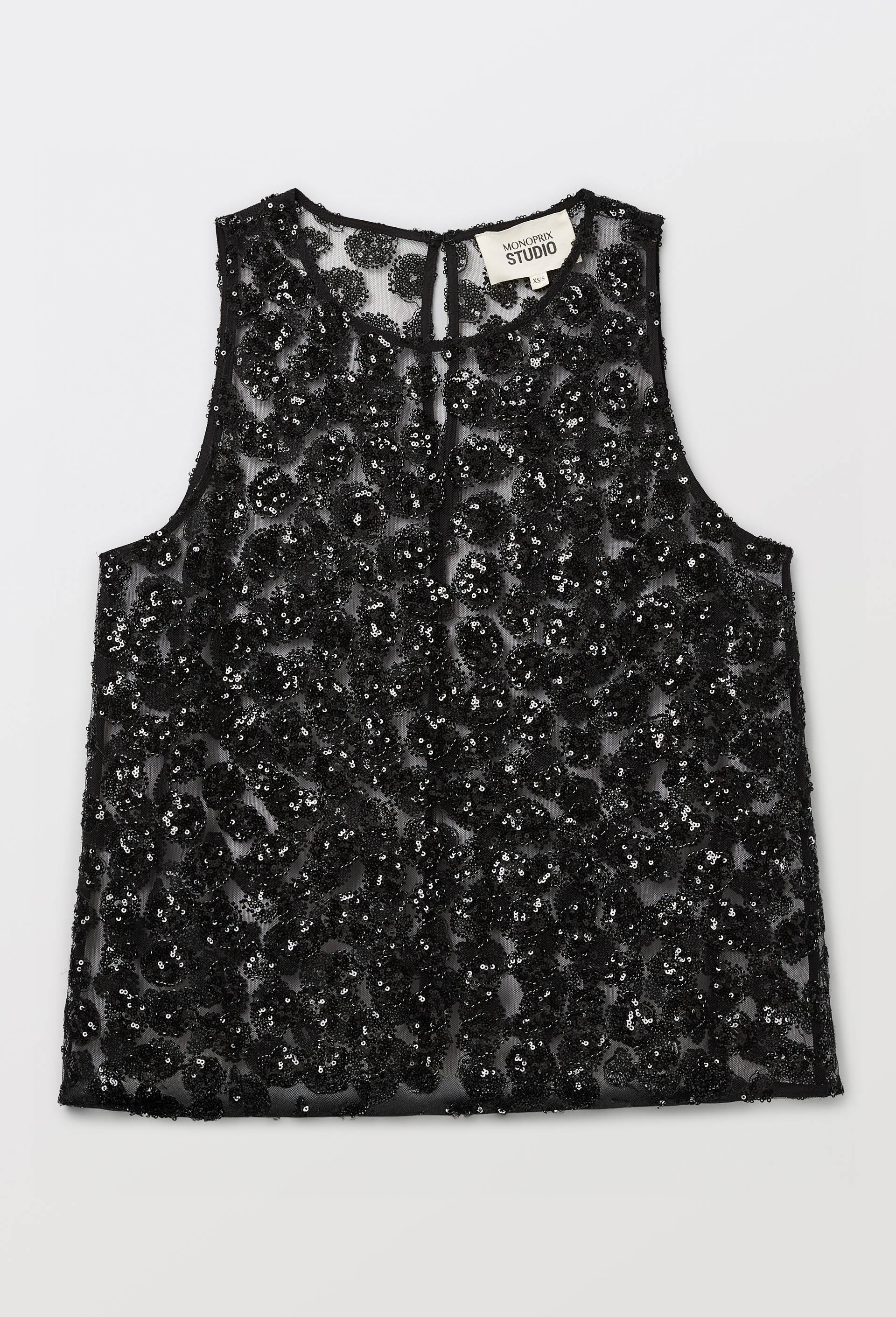 Top sans manches &agrave; sequins, Noir, large