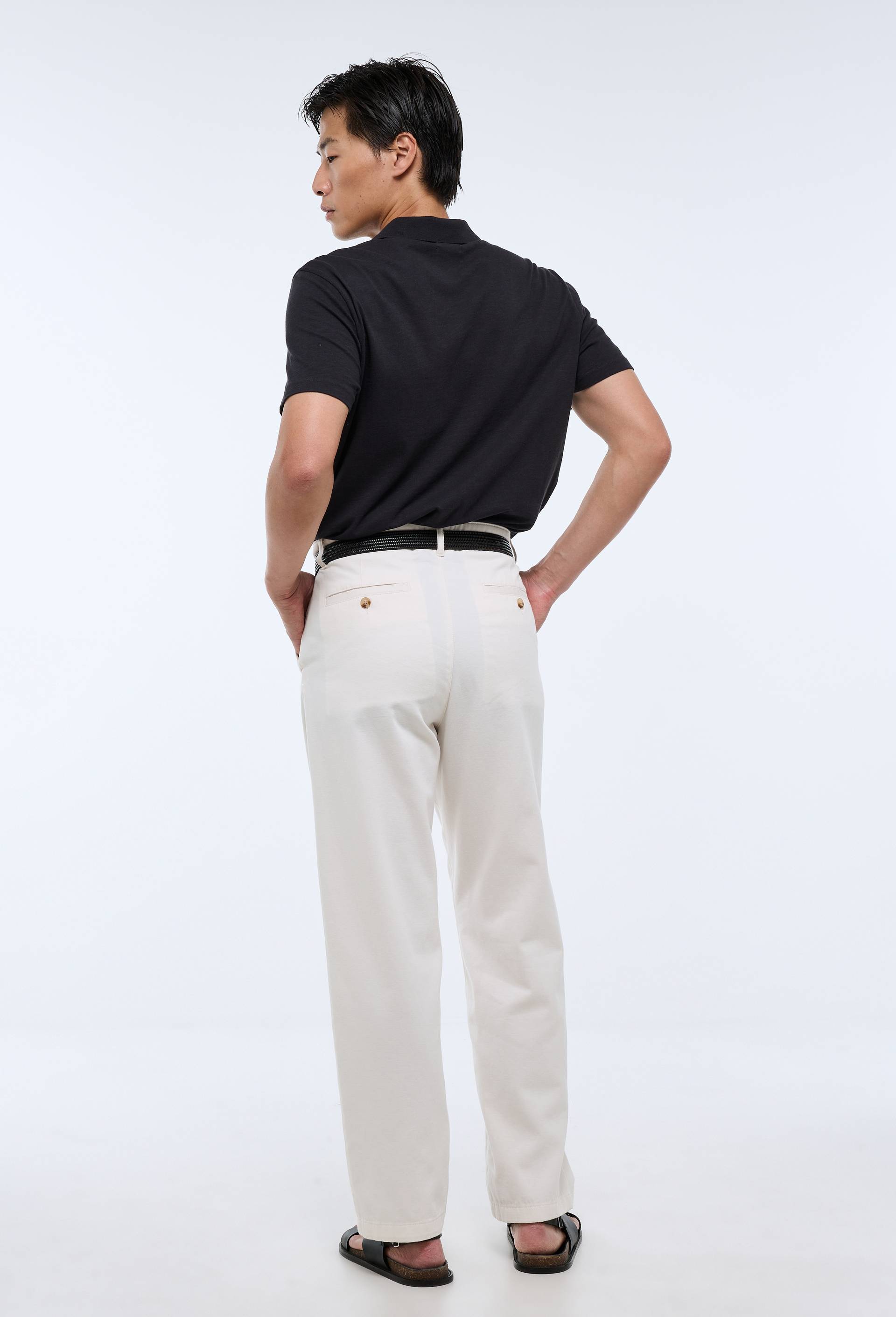 Pantalon &eacute;lastiqu&eacute; en coton et lin, Beige clair, large image number 1