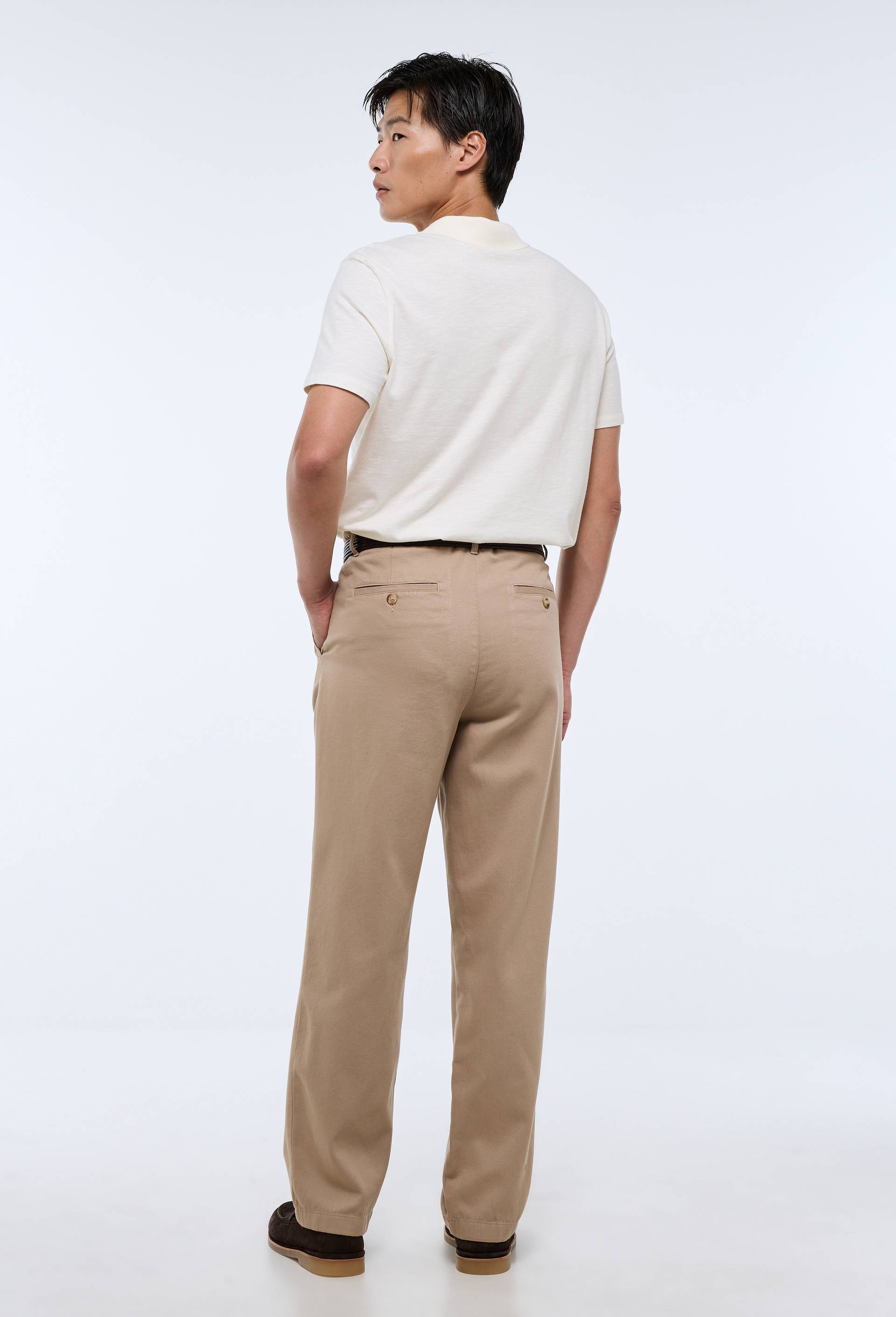 Pantalon &eacute;lastiqu&eacute; en coton et lin, Beige, large image number 1