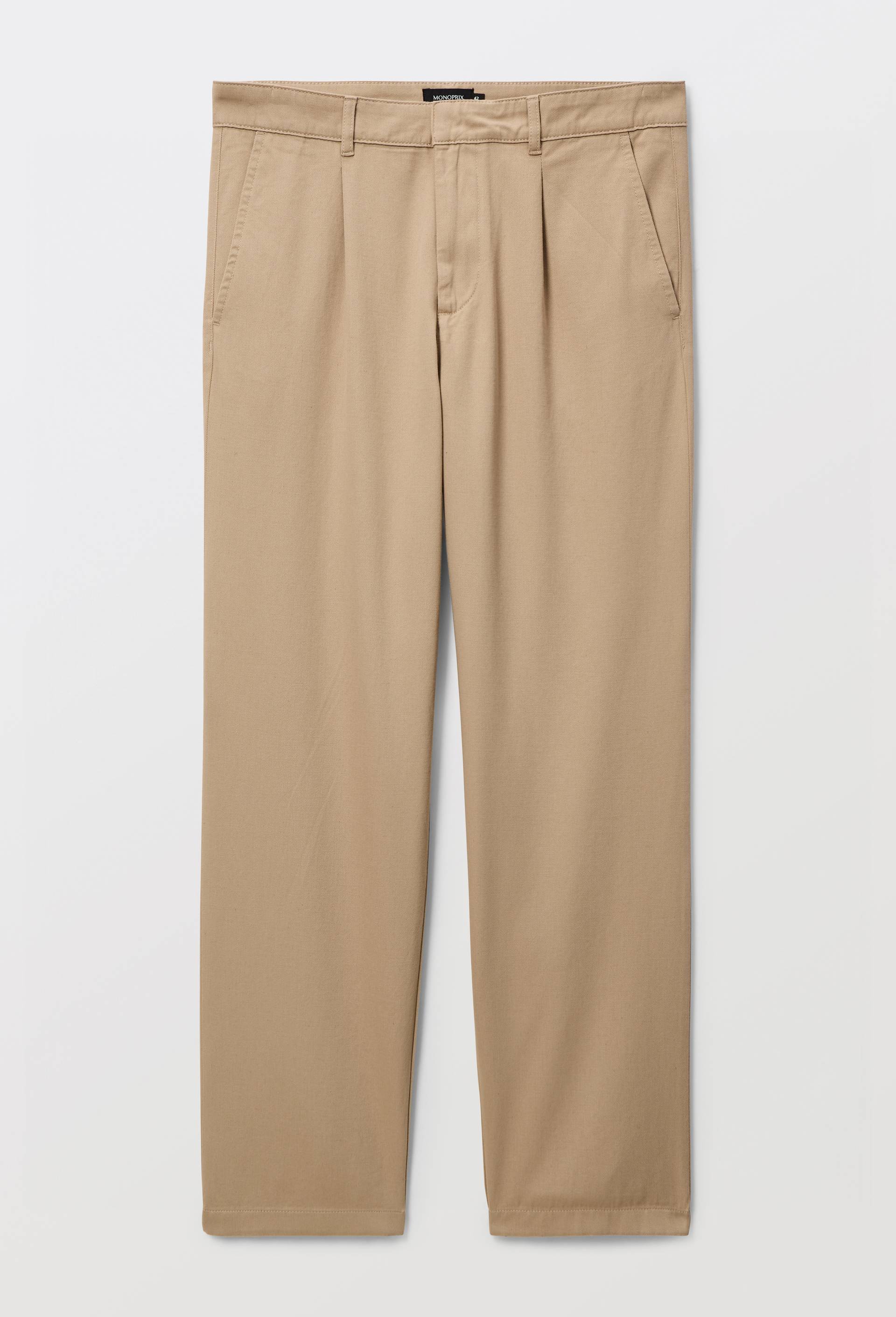 Pantalon &eacute;lastiqu&eacute; en coton et lin, Beige, large image number 2.0