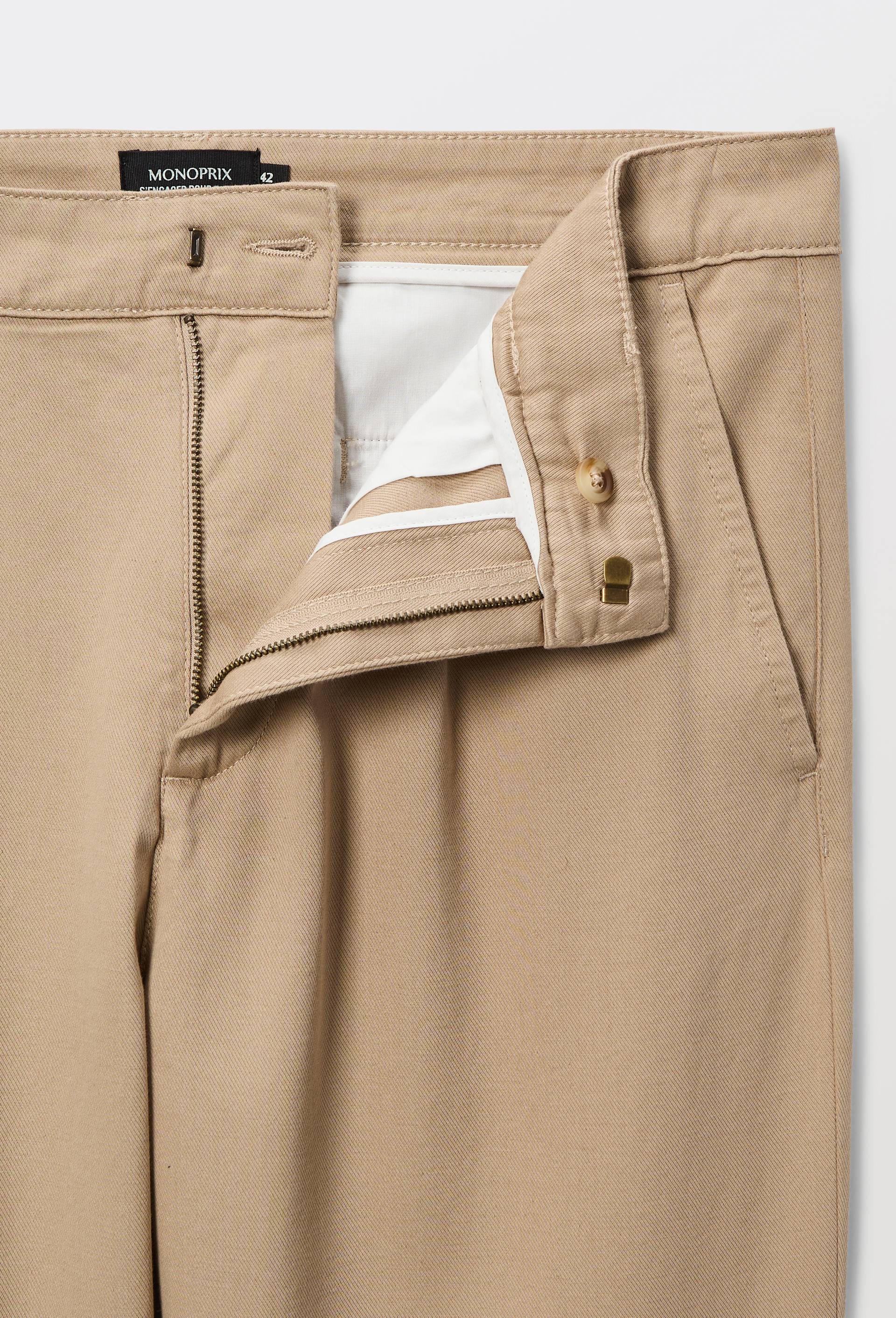 Pantalon &eacute;lastiqu&eacute; en coton et lin, Beige, large image number 3.0