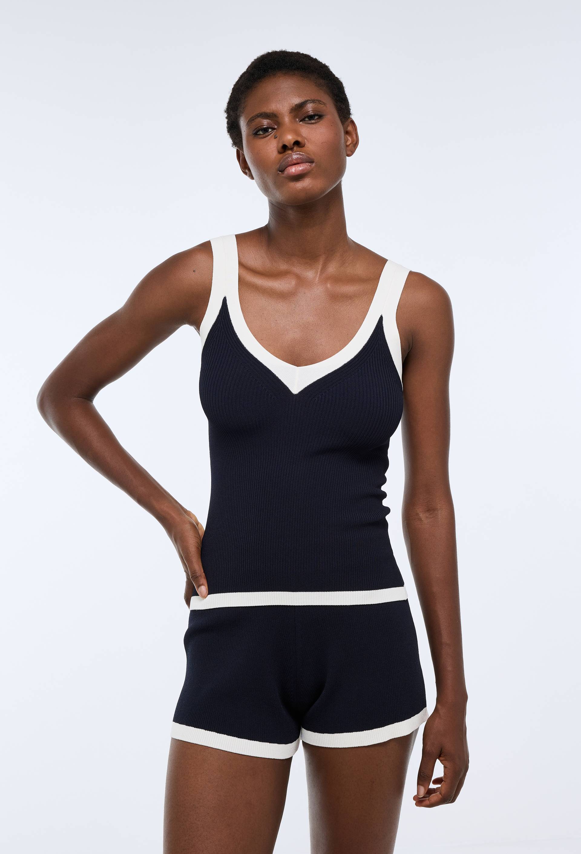Short c&ocirc;te fine TERESA, Bleu fonc&eacute;, large image number 0