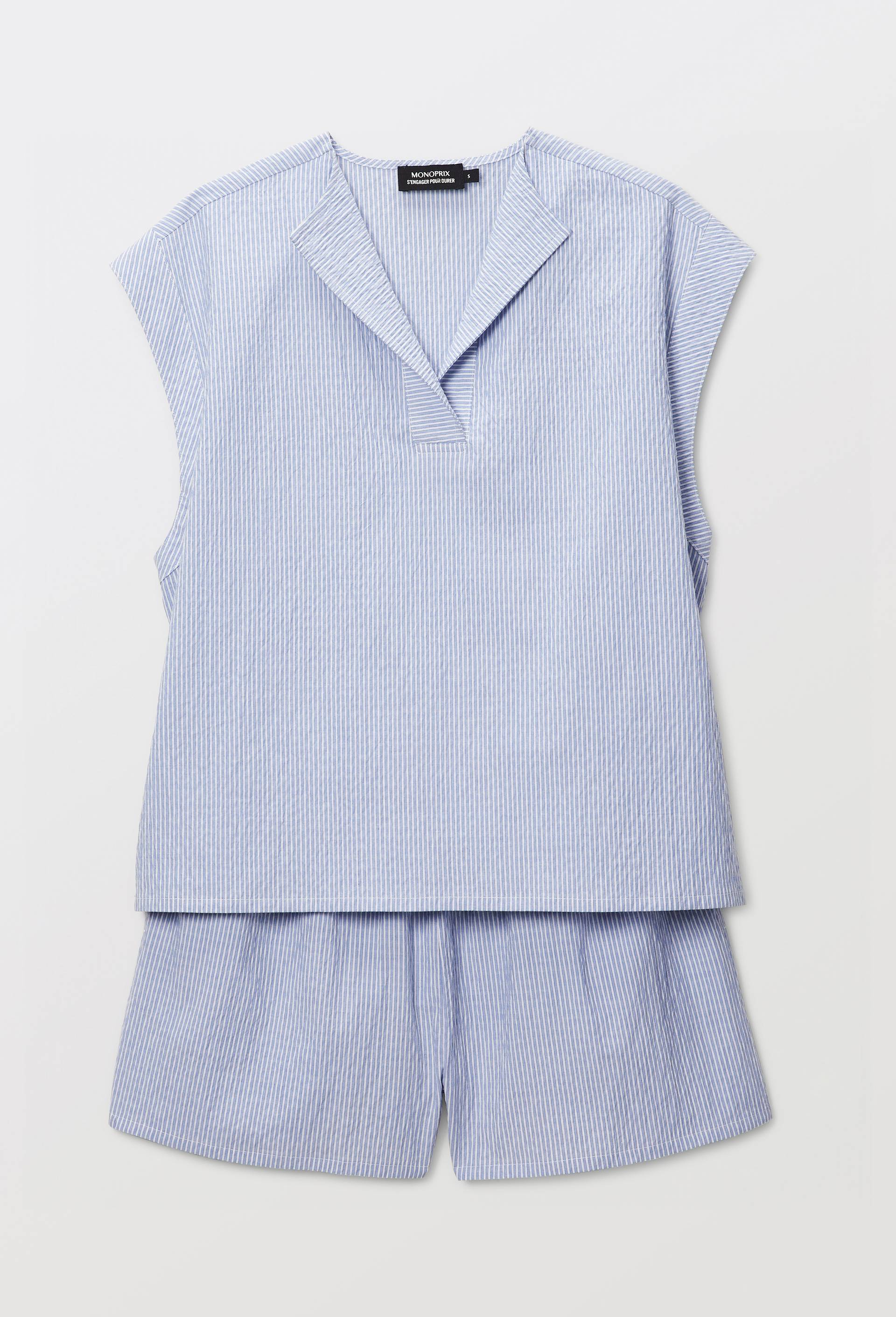 Pyjashort ray&eacute; sans manches, Bleu clair, large image number 2