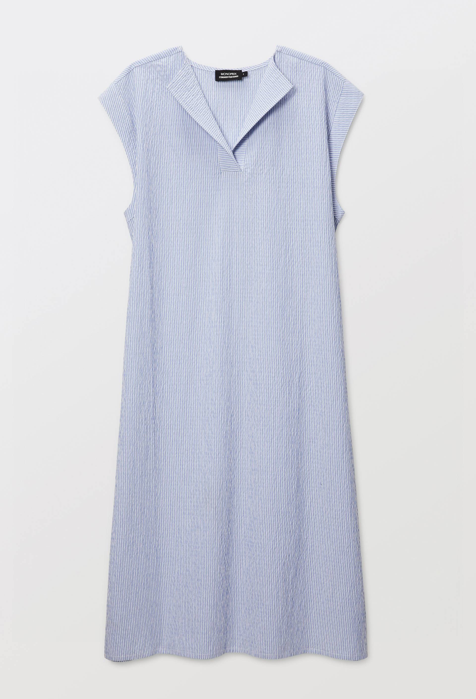 Chemise de nuit ray&eacute;e sans manches en coton, Bleu clair, large image number 2