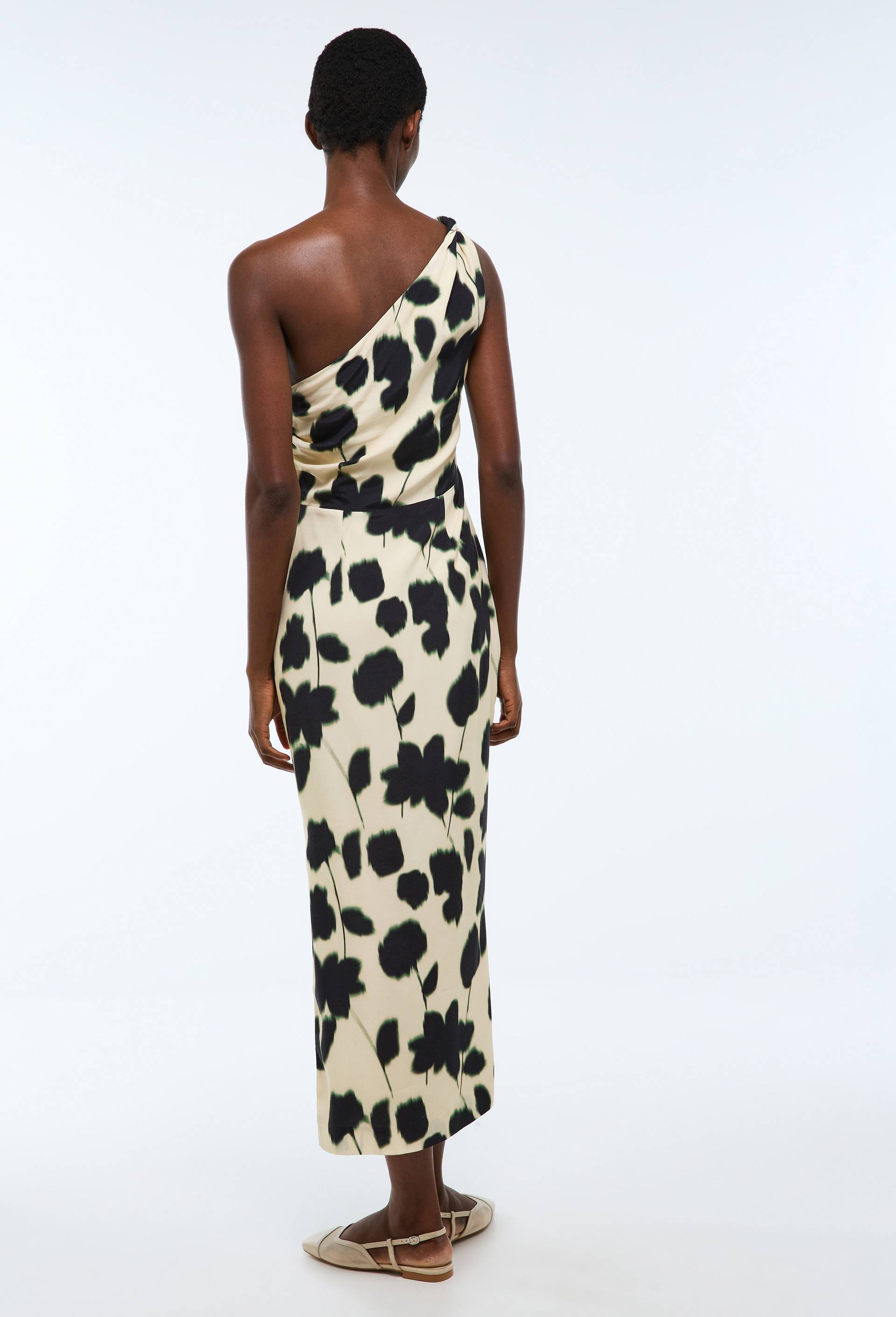 Robe longue asym&eacute;trique imprim&eacute;e, Ecru, large image number 3.0
