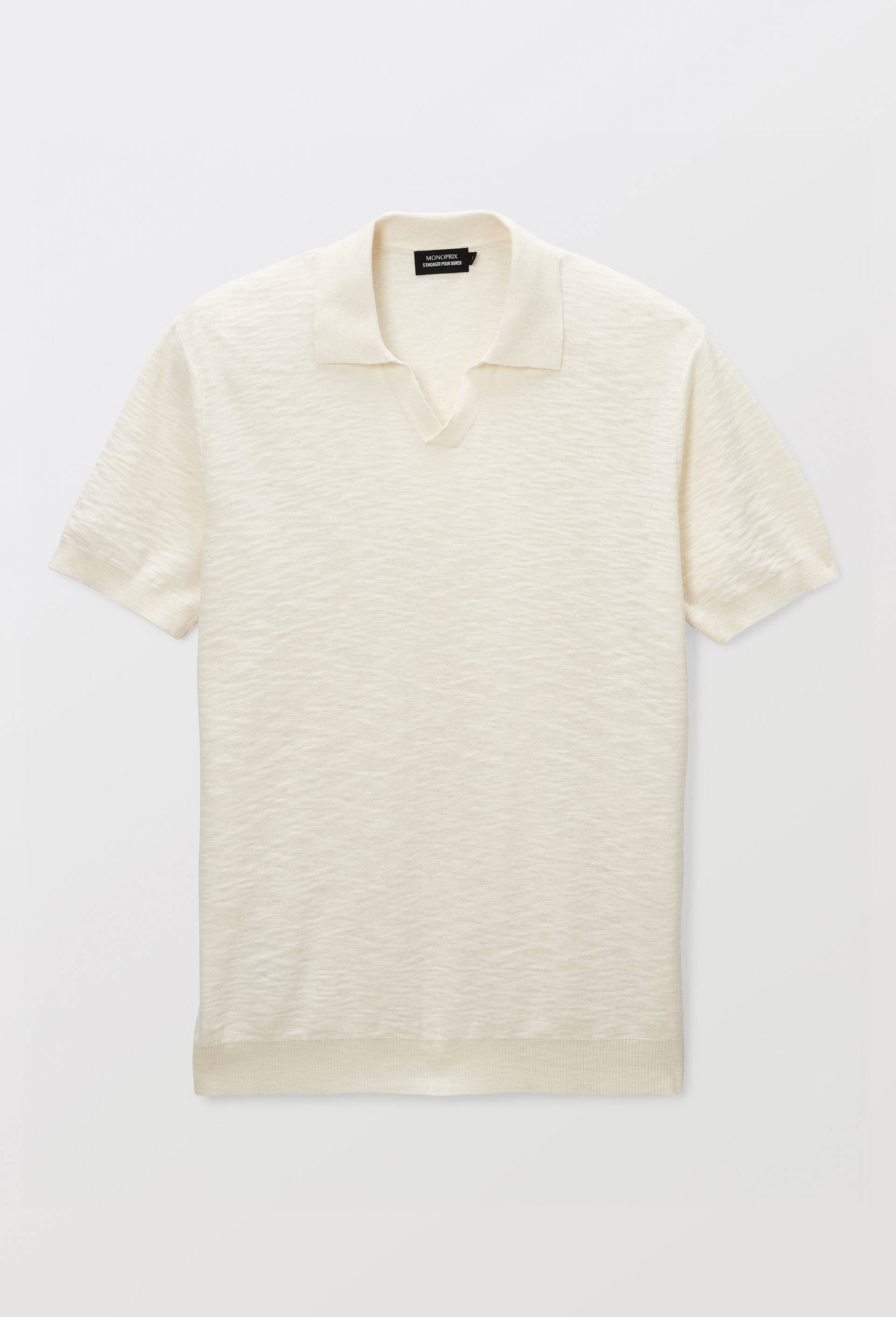 T-shirt polo en coton, Ecru, large image number 2.0