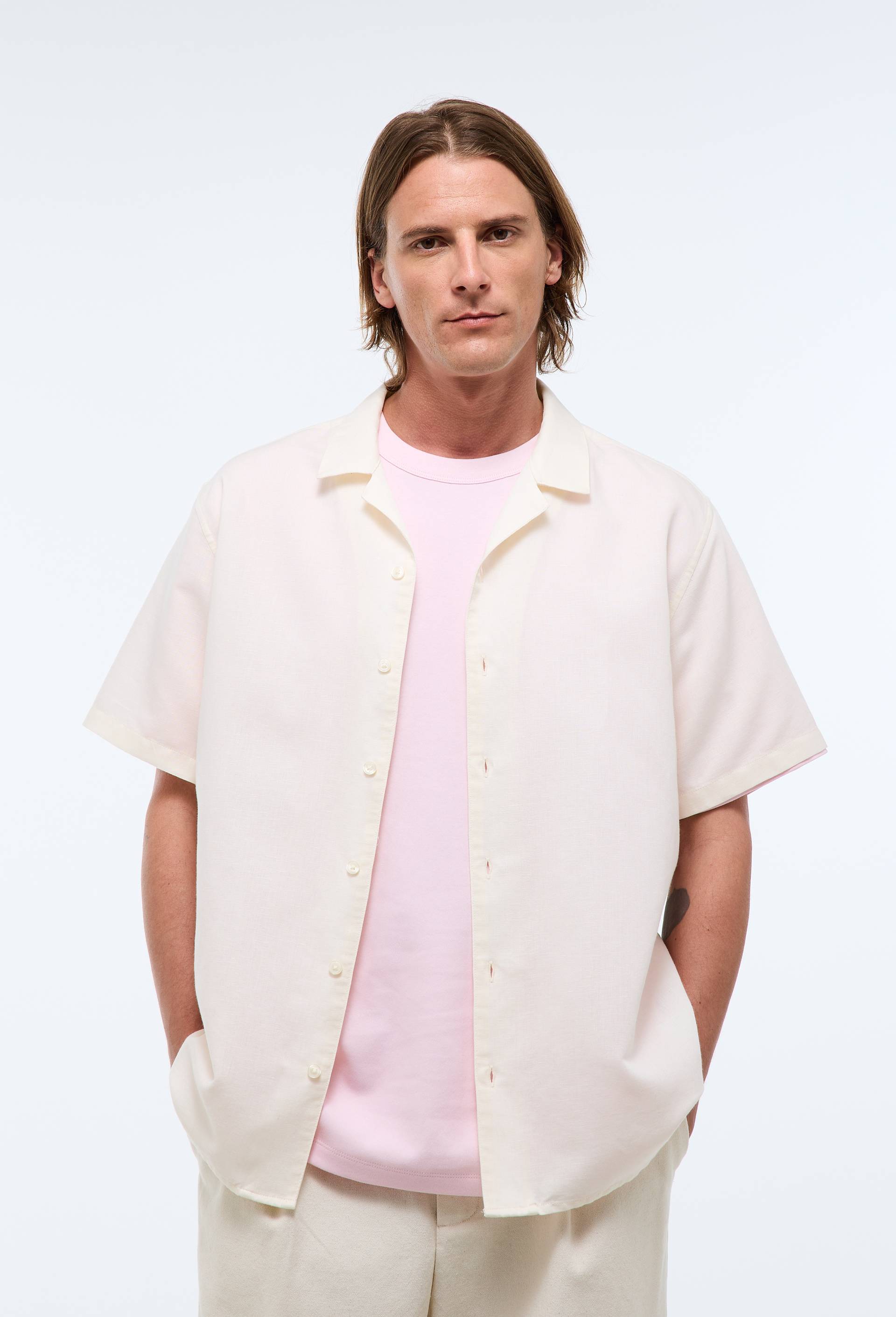 Chemise manches courtes en lin / coton, Beige clair, large image number 0.0