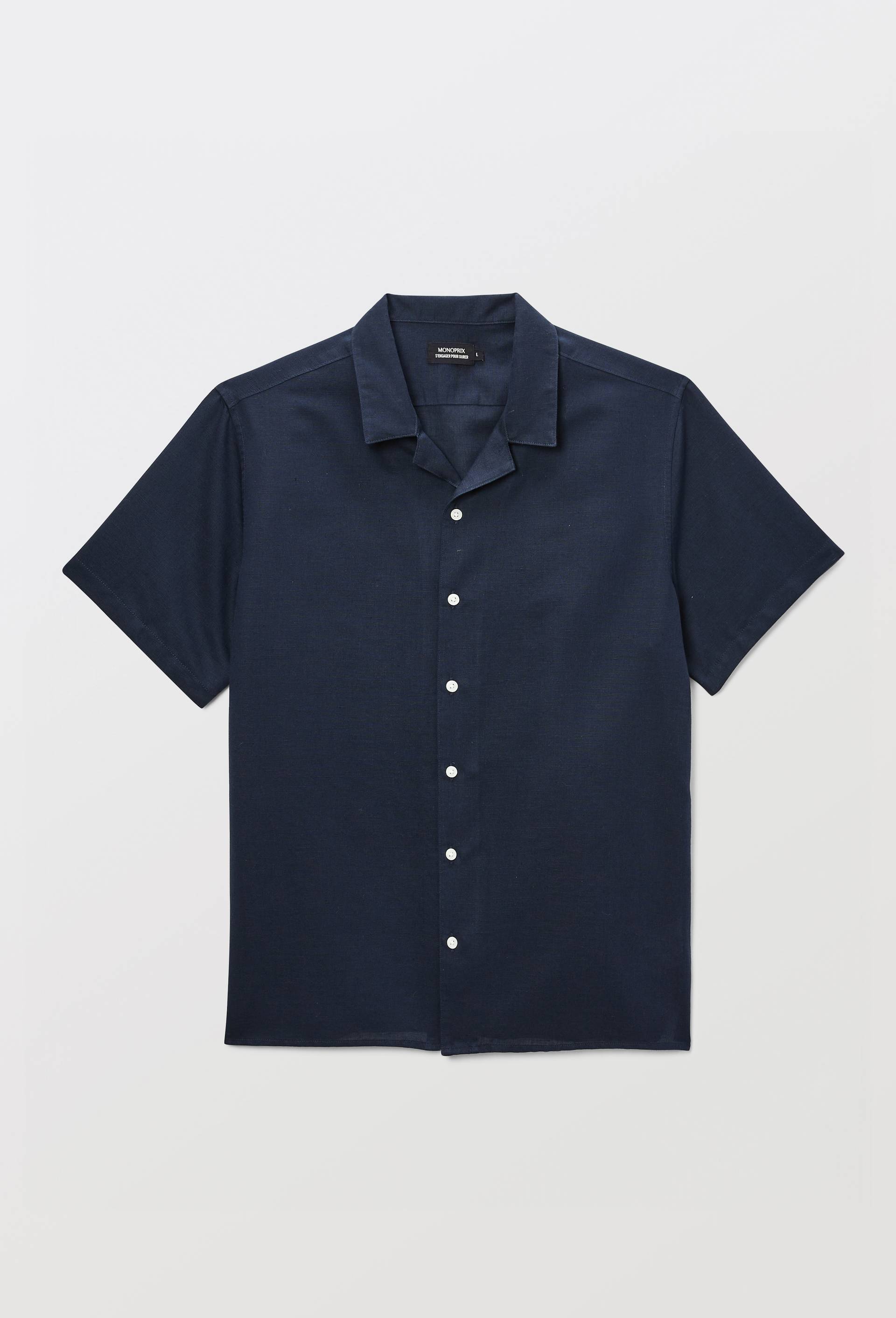 Chemise manches courtes en lin / coton, Bleu fonc&eacute;, large image number 2