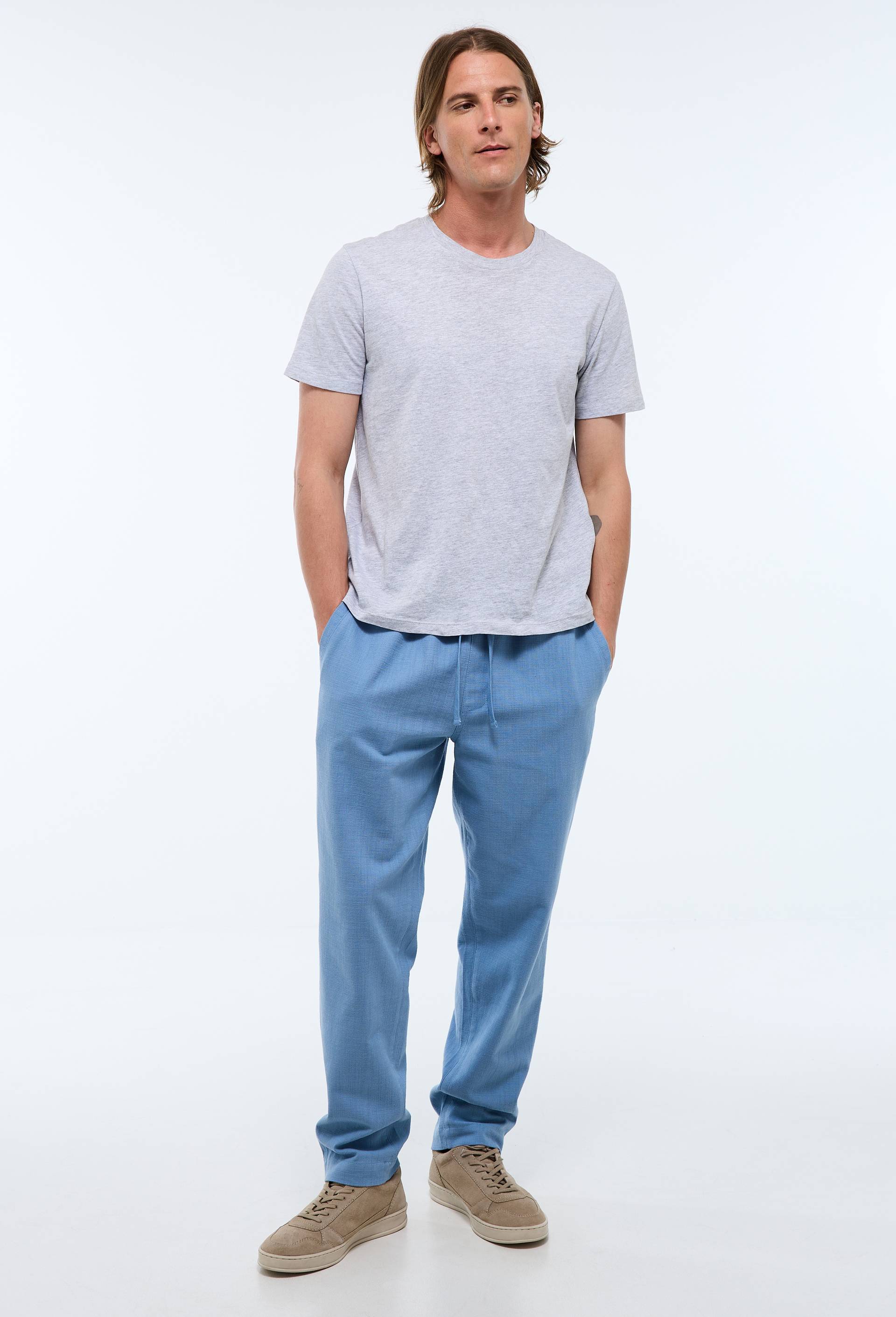 Pantalon taille &eacute;lastiqu&eacute;e en coton BIO GOTS, Bleu, large image number 0