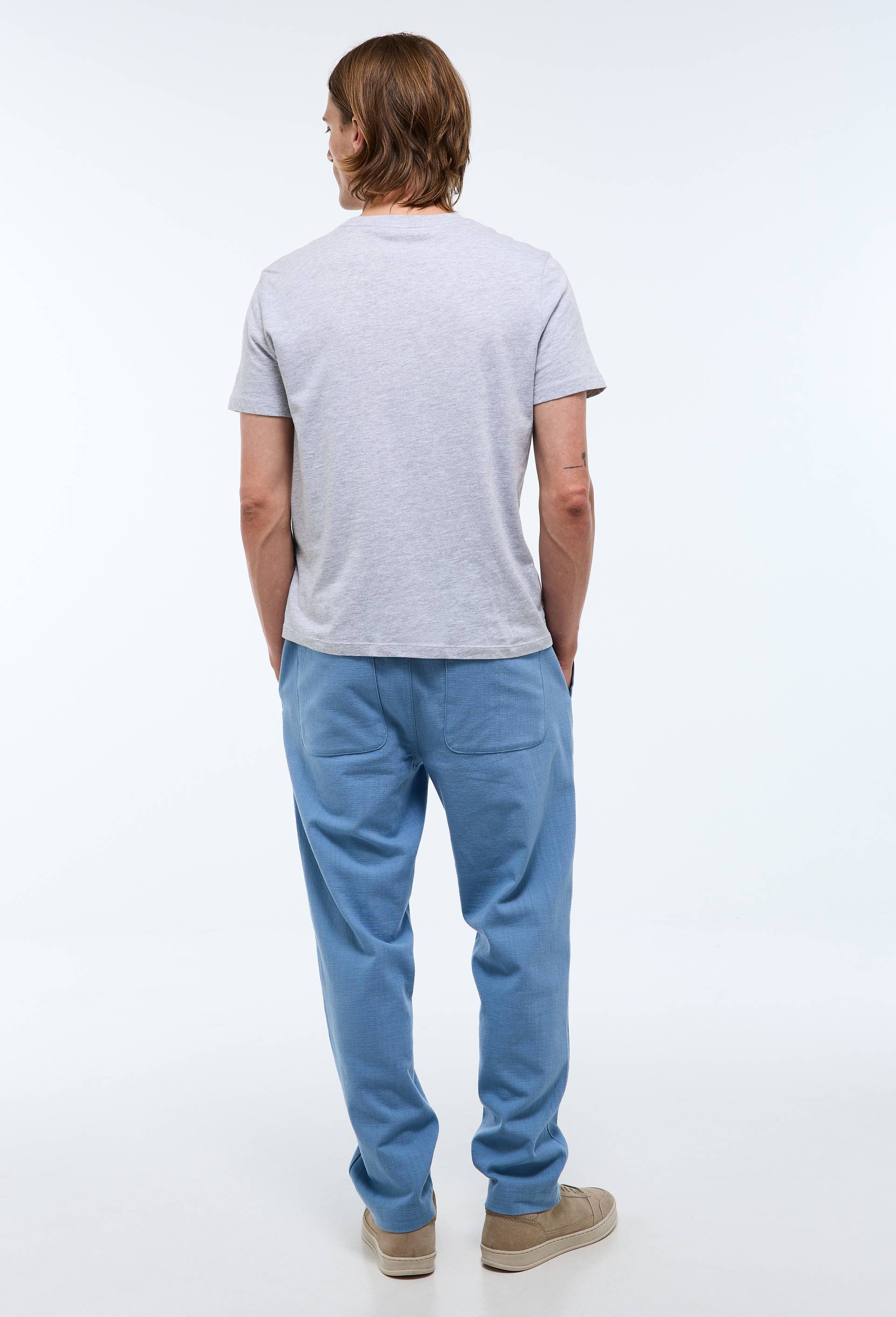 Pantalon taille &eacute;lastiqu&eacute;e en coton BIO GOTS, Bleu, large image number 1.0