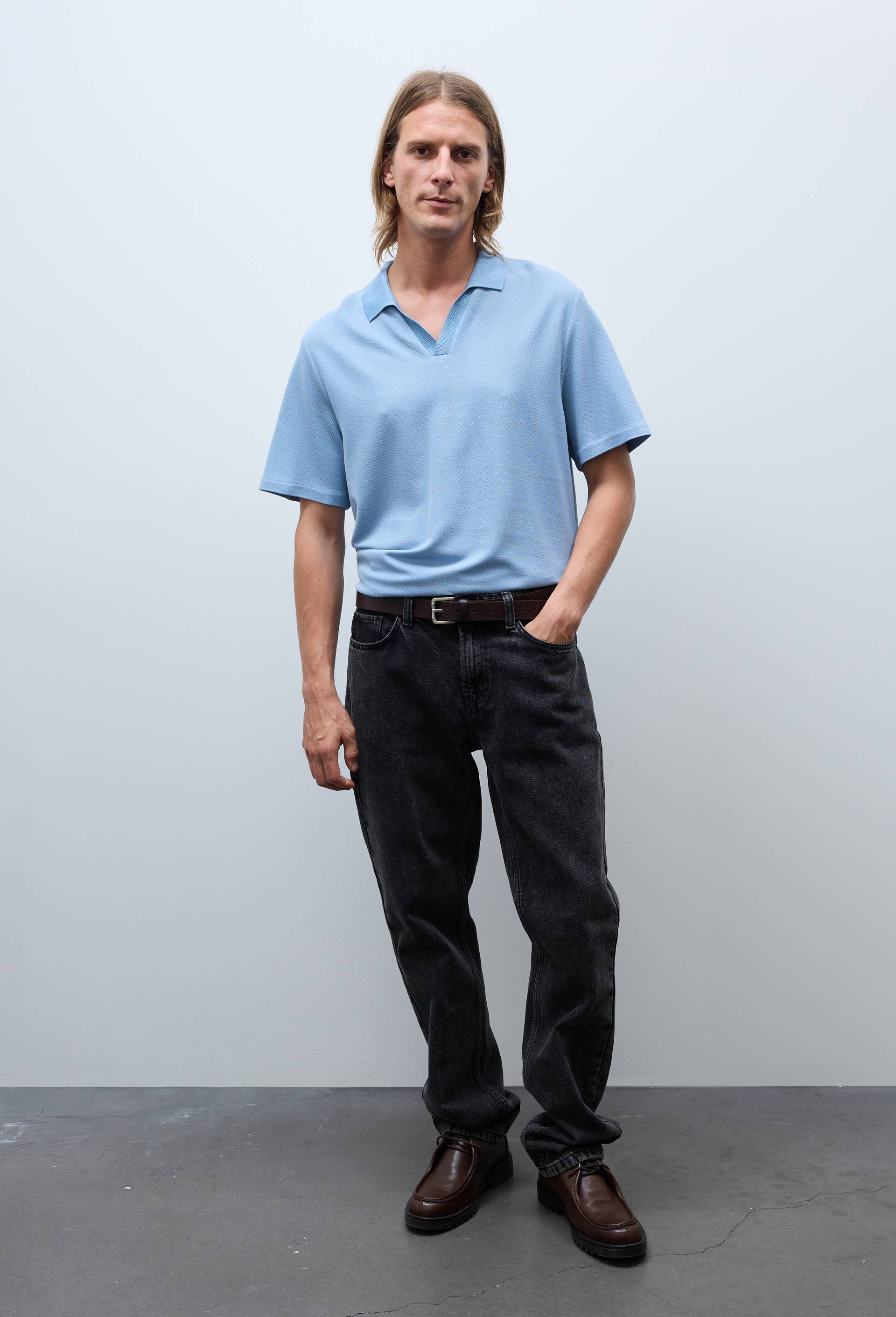 Polo manches courtes en viscose, Bleu, large image number 0
