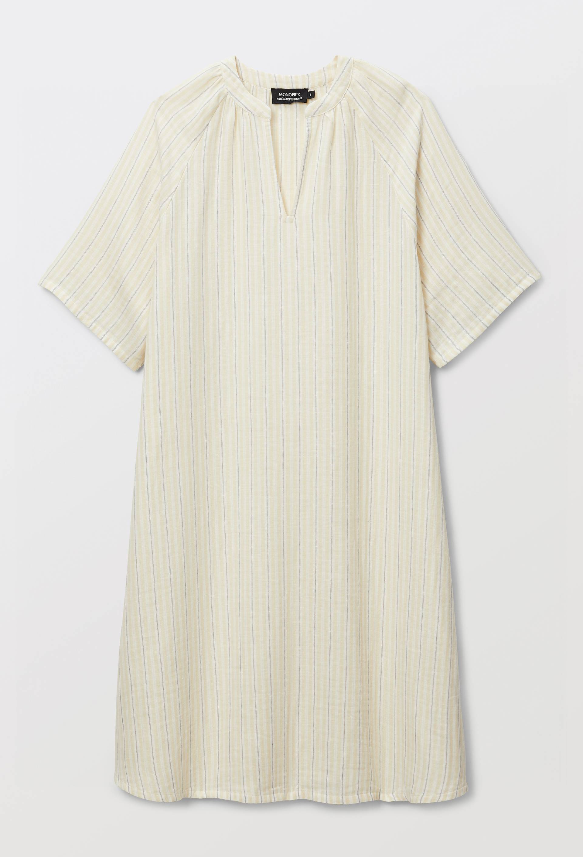 Chemise de nuit ray&eacute;e en coton, Jaune clair, large image number 2.0