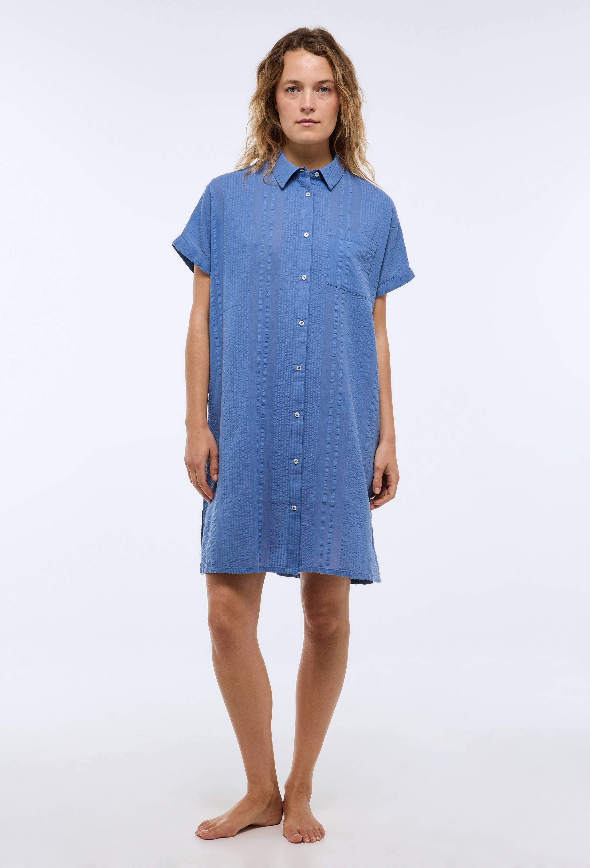 Chemise de nuit unie en coton, Bleu, large image number 0