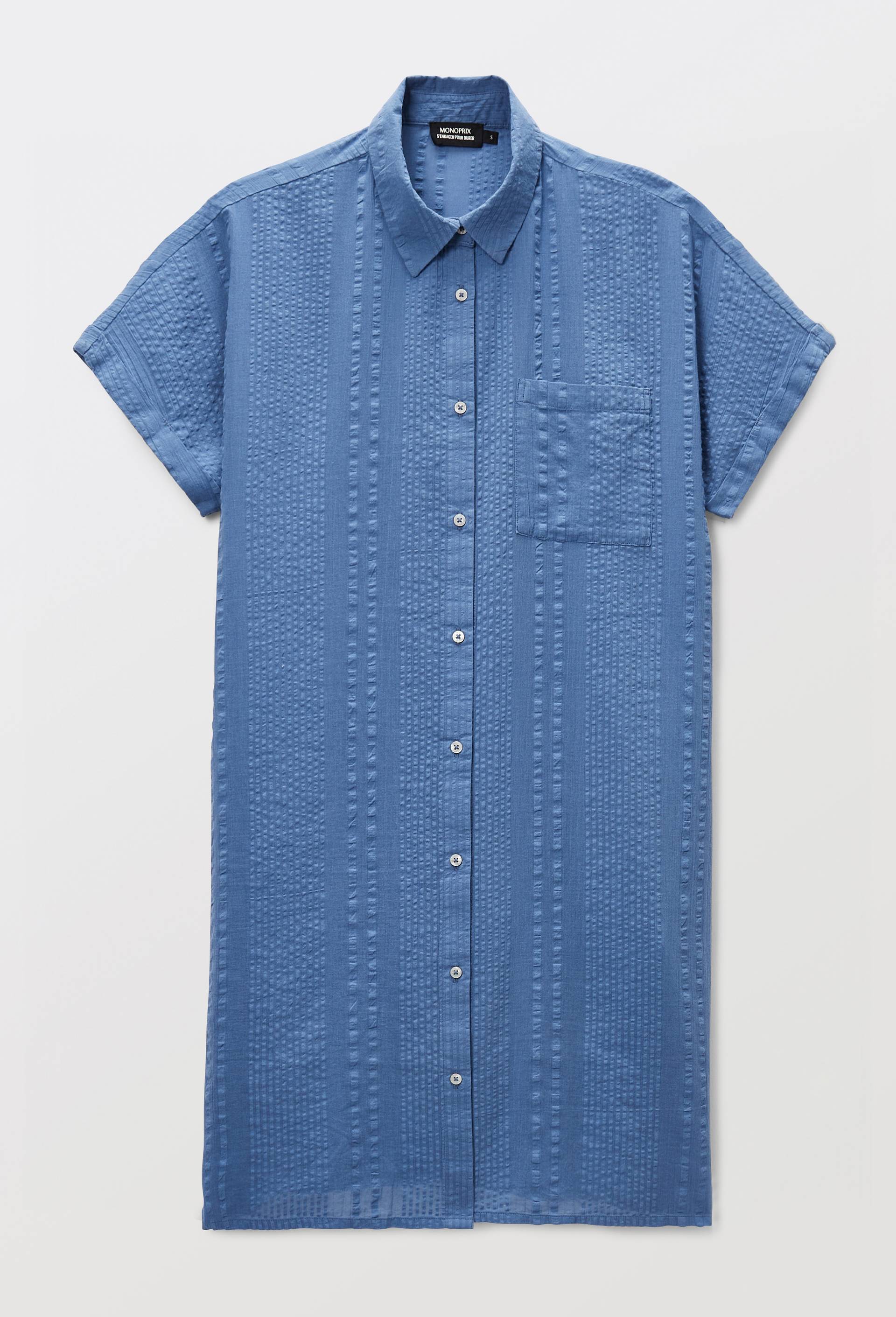 Chemise de nuit unie en coton, Bleu, large image number 2.0