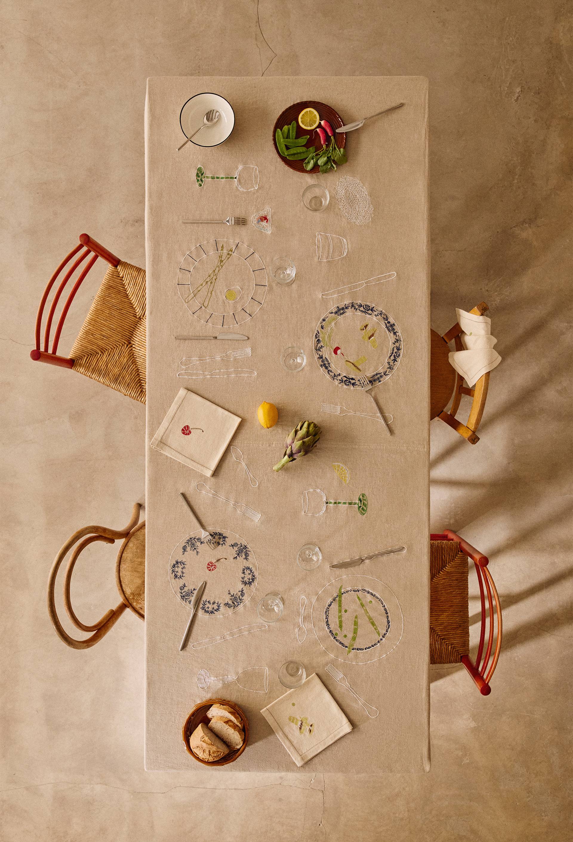 Nappe &eacute;crue brod&eacute;e en lin - SARAH ESPEUTE x MONOPRIX, Beige clair, large image number 0.0