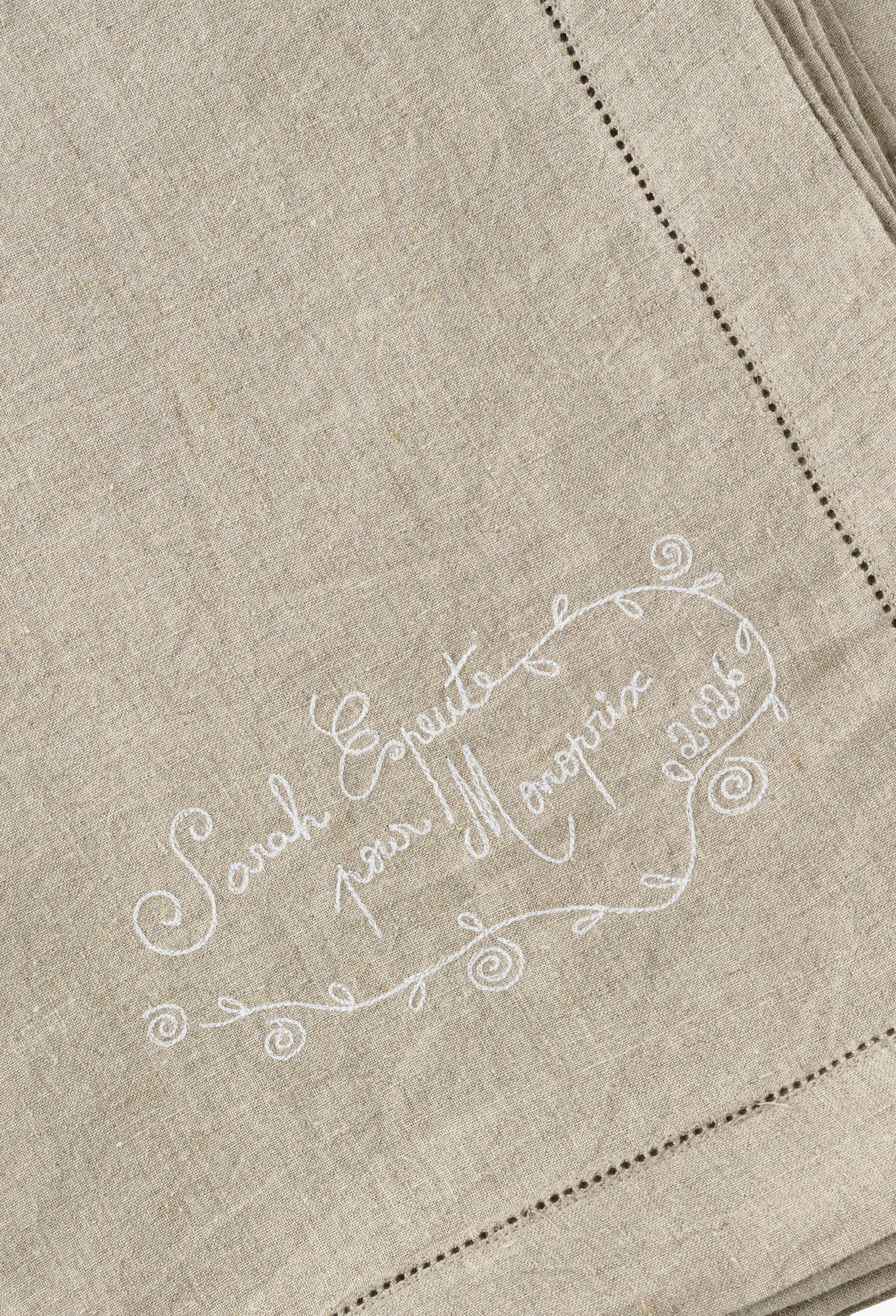 Nappe &eacute;crue brod&eacute;e en lin - SARAH ESPEUTE x MONOPRIX, Beige clair, large image number 3