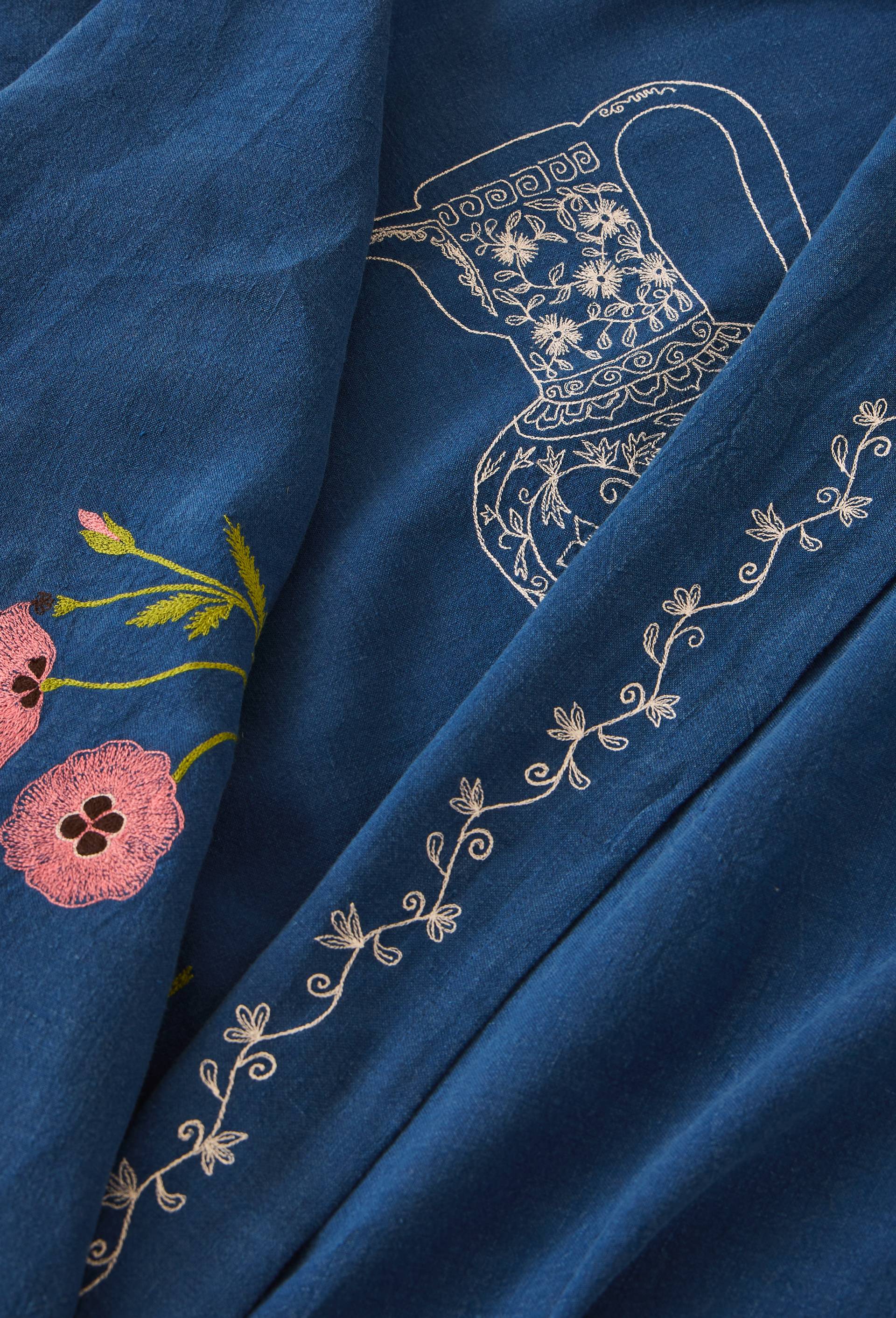 Nappe bleue brod&eacute;e en lin - SARAH ESPEUTE x MONOPRIX, Bleu fonc&eacute;, large image number 2.0