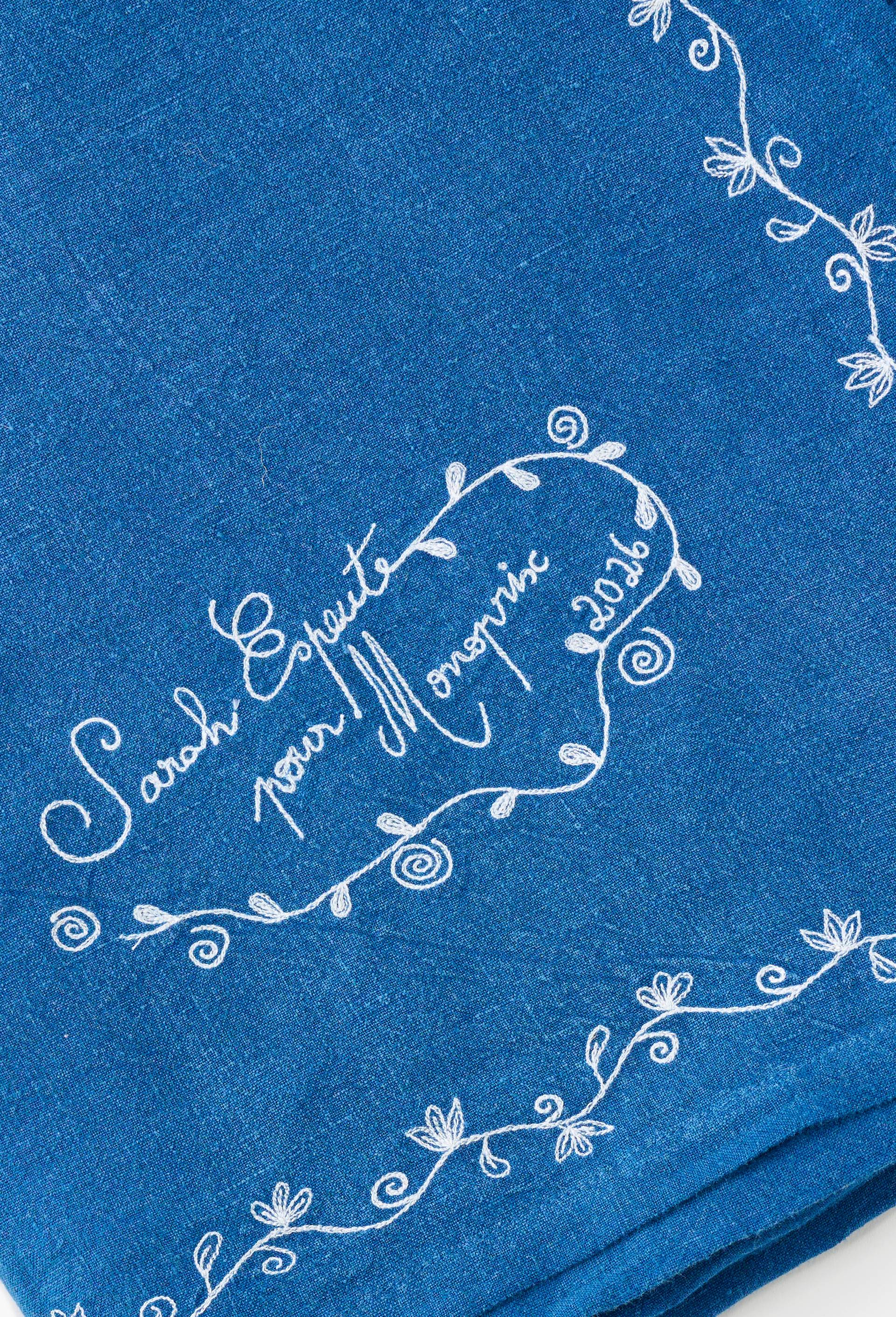Nappe bleue brod&eacute;e en lin - SARAH ESPEUTE x MONOPRIX, Bleu fonc&eacute;, large image number 3.0
