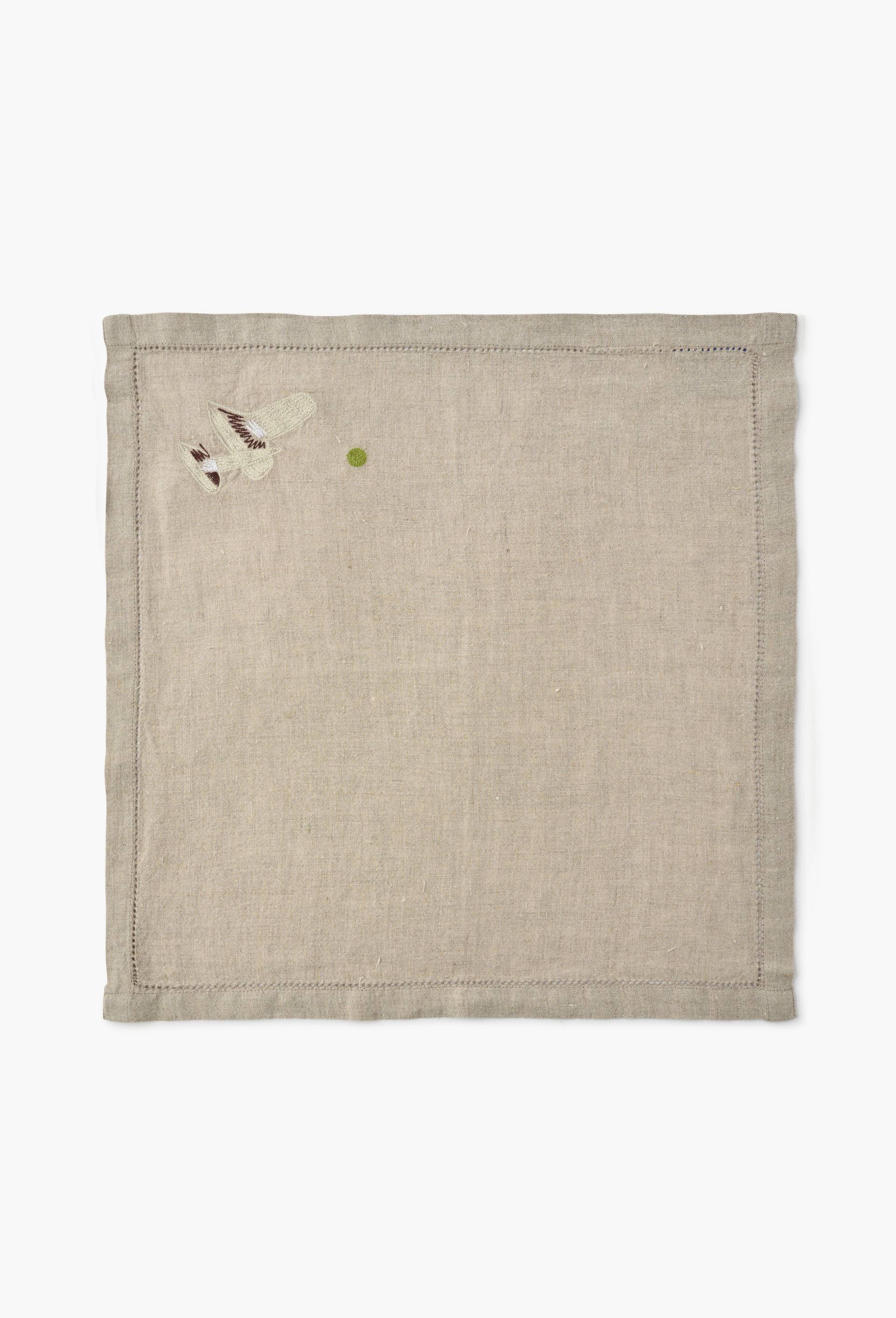 Lot de 2 serviettes &eacute;crues brod&eacute;es cerise et champignon en lin - SARAH ESPEUTE x MONOPRIX, Beige clair, large image number 1.0