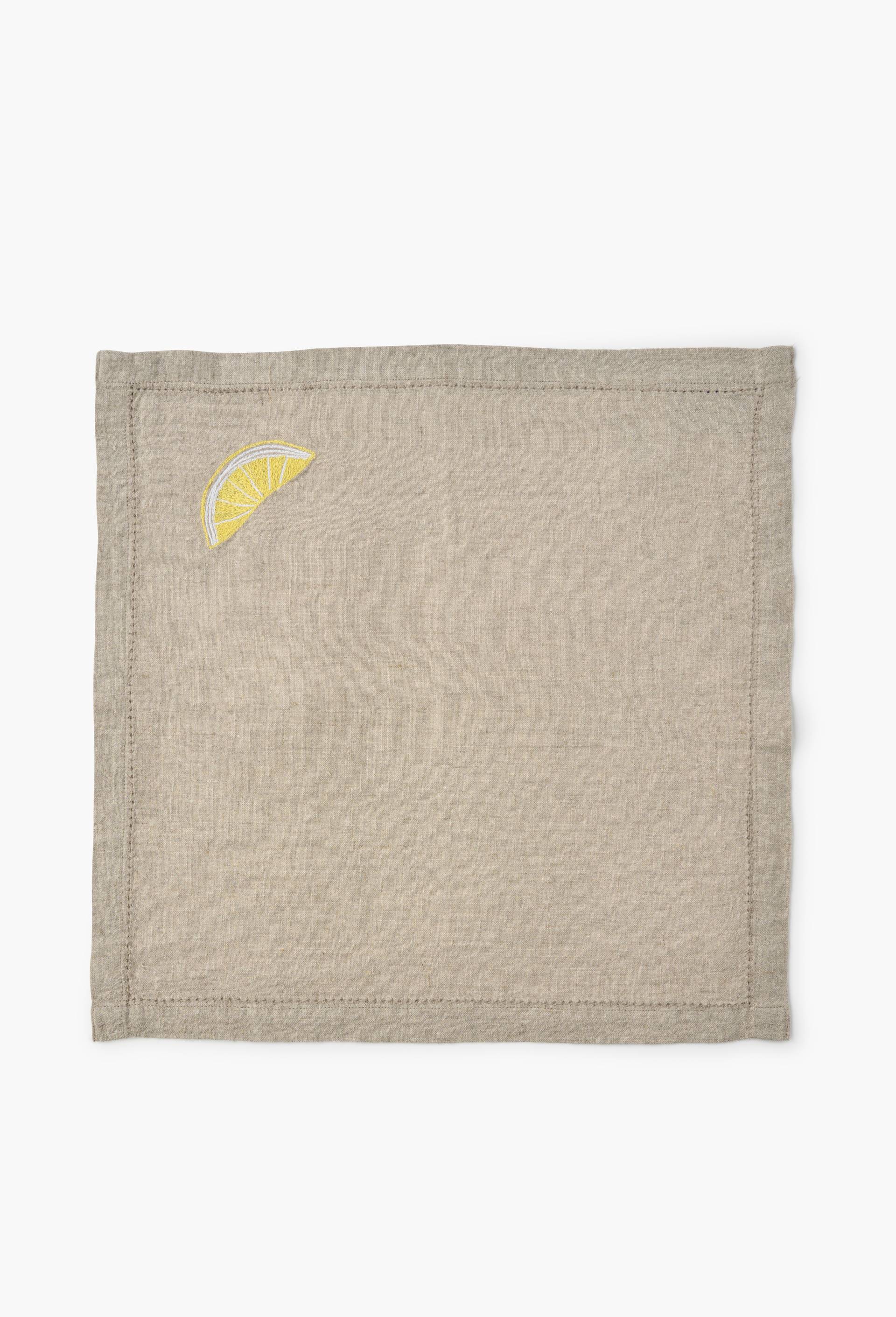 Lot de 2 serviettes &eacute;crues brod&eacute;es citron et pois en lin - SARAH ESPEUTE x MONOPRIX, Beige clair, large image number 1.0