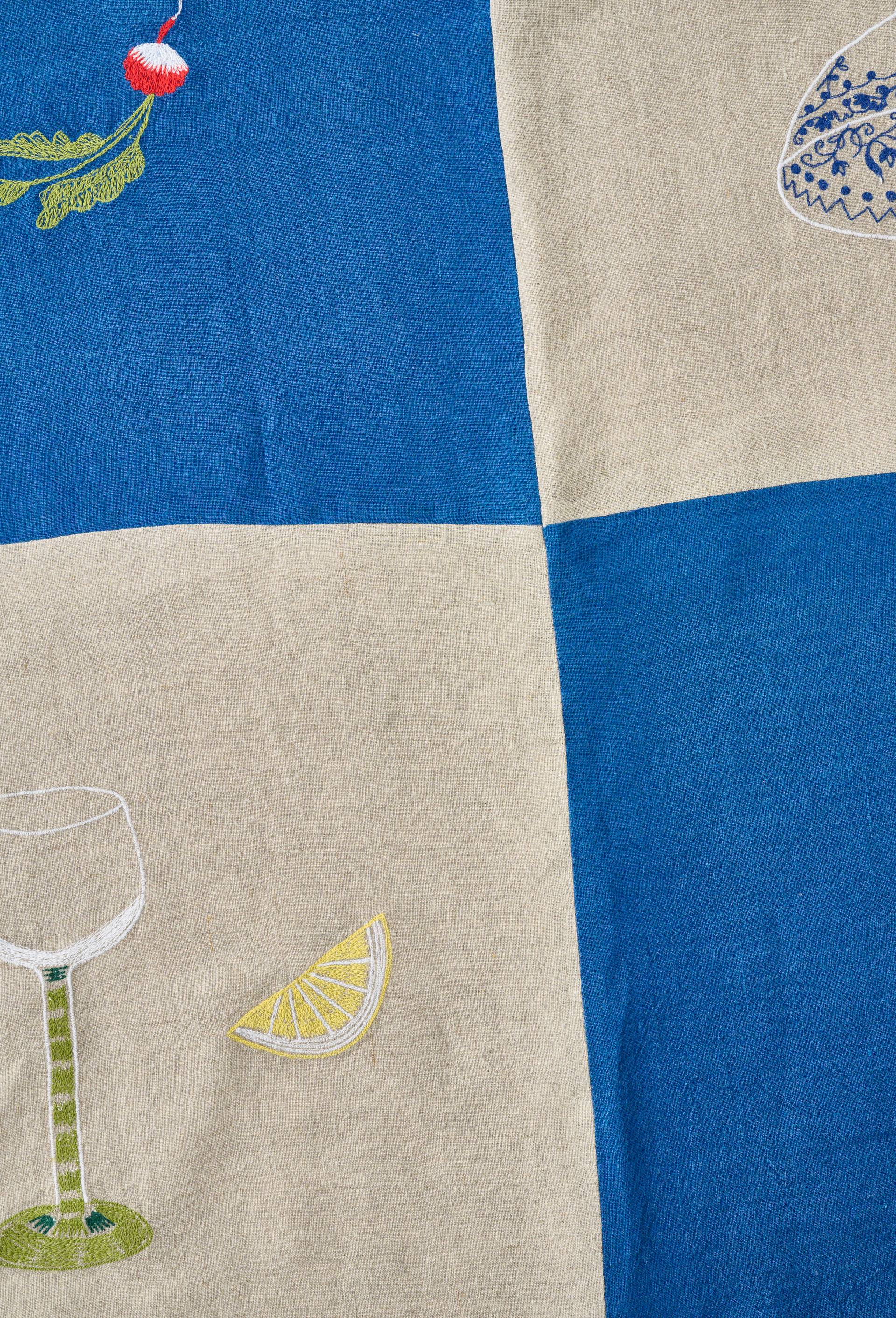 Nappe carr&eacute;e brod&eacute;e bicolore en lin - SARAH ESPEUTE x MONOPRIX, Multicolore, large image number 2