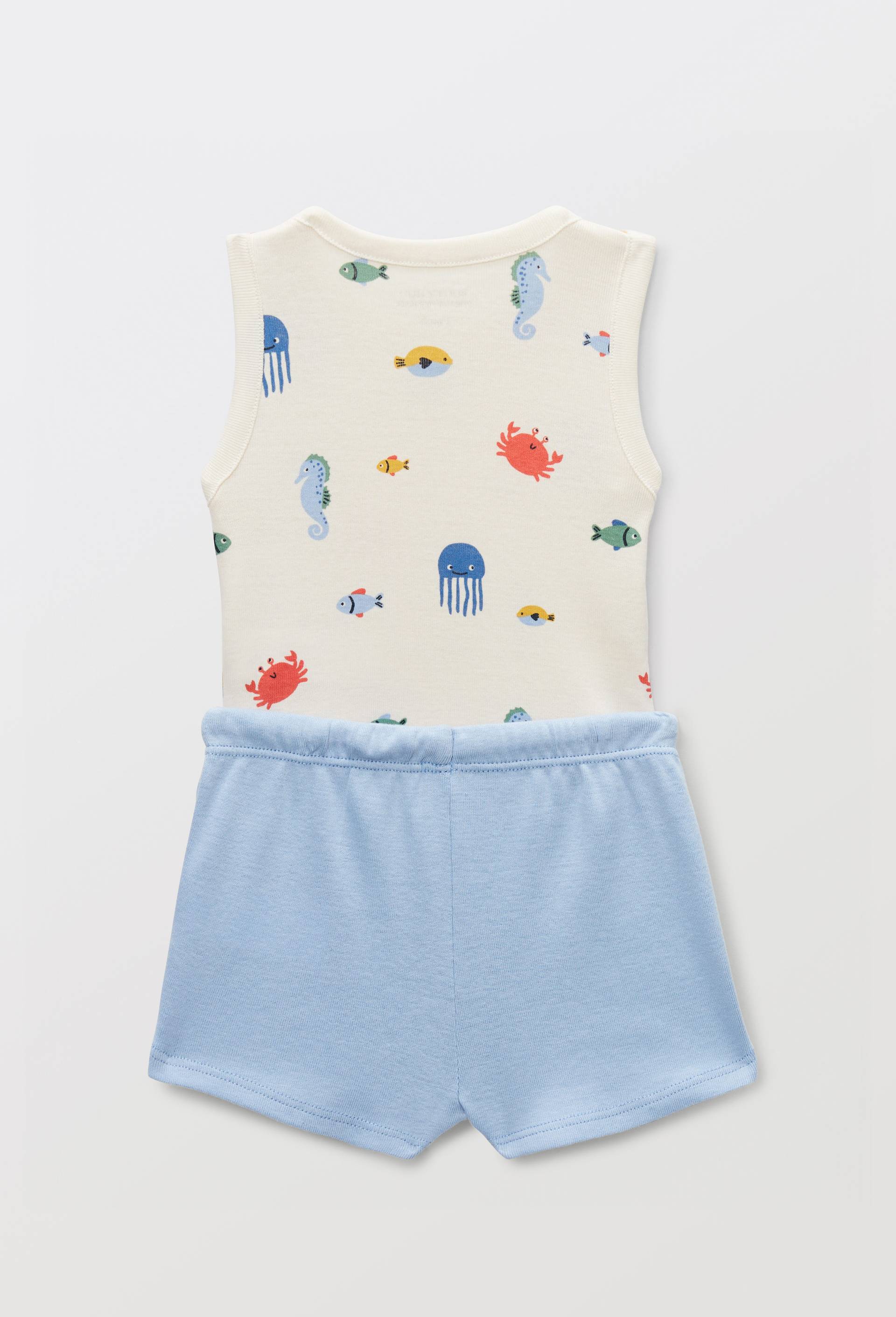 Ensemble body imprim&eacute; et short uni en coton BIO GOTS, Beige clair, large image number 1